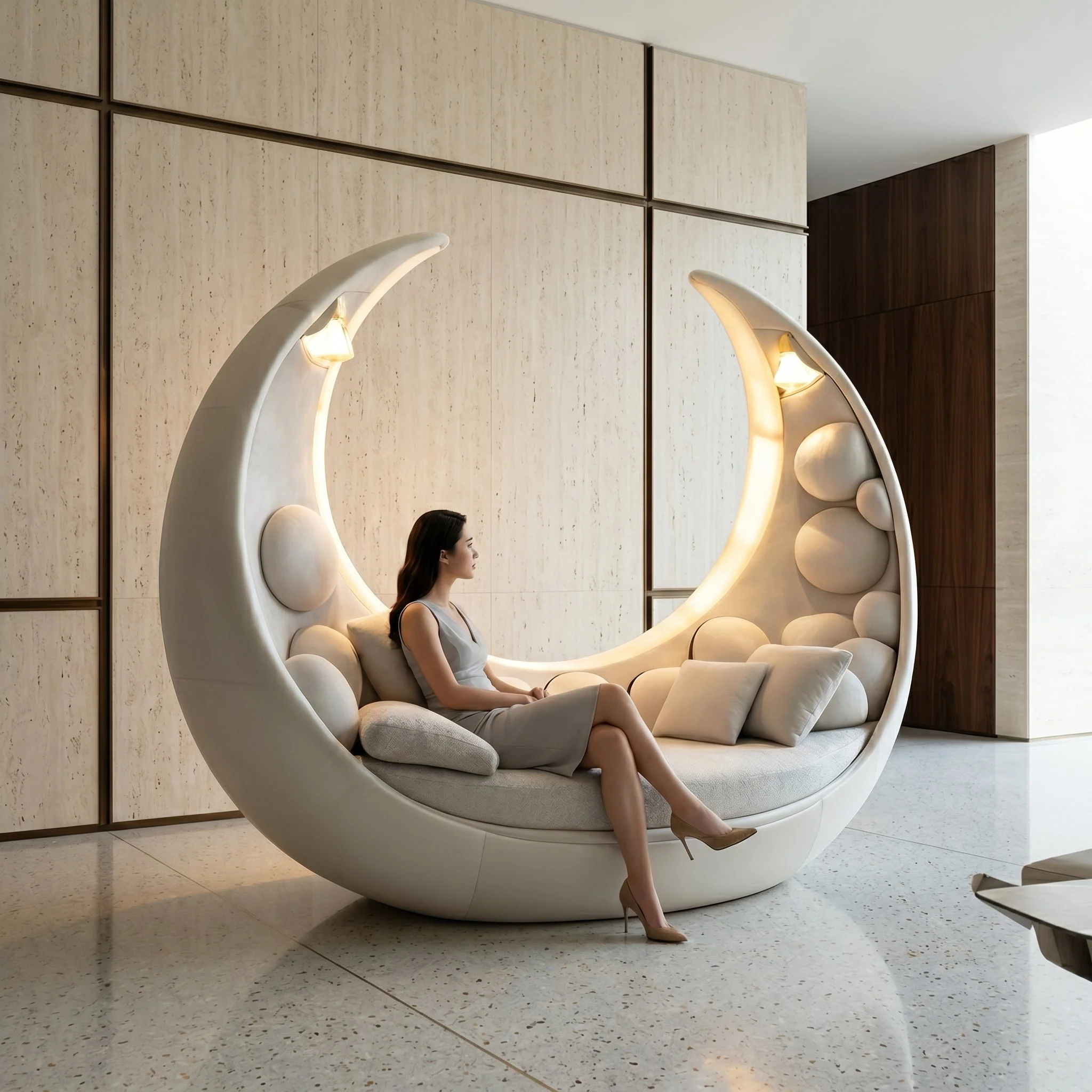 Moon Cradle Modern Sculptural Sofa Bed Lounge - Image 2