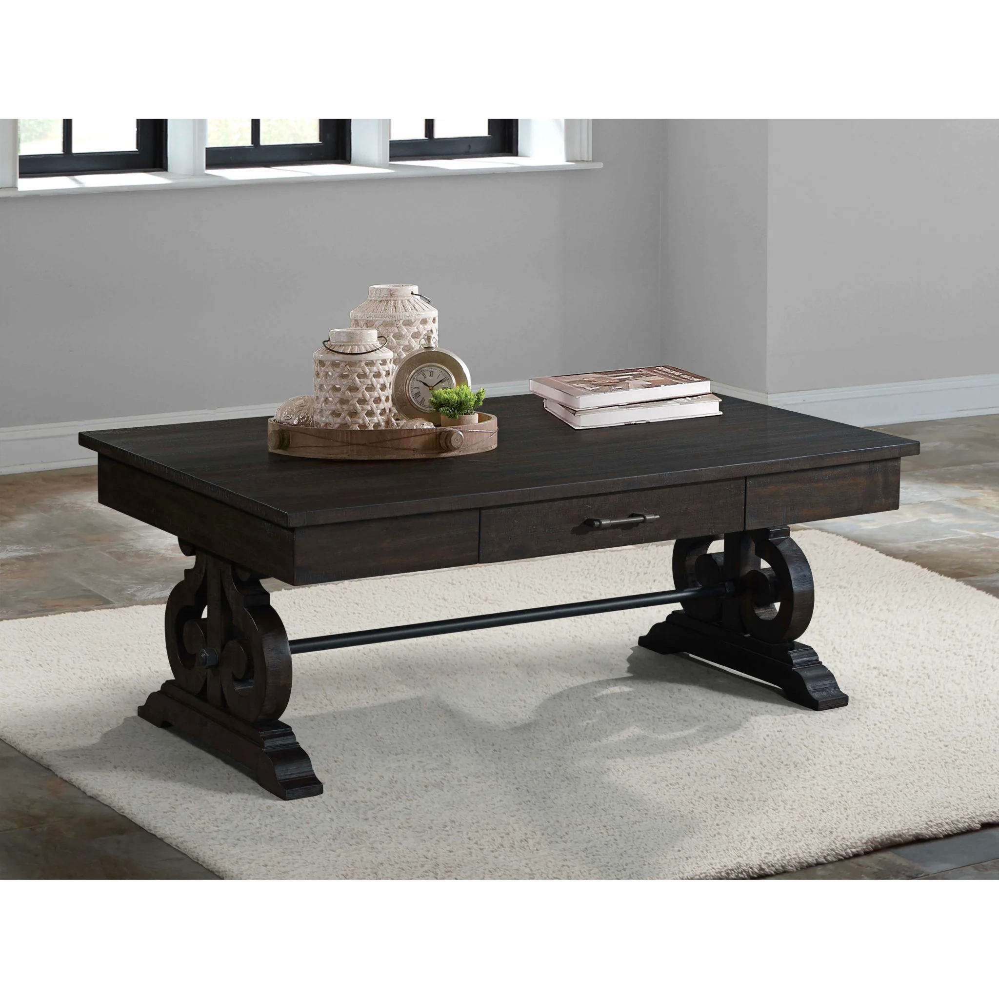 Stone - Coffee Table With PU Base - Dark Walnut - Image 2