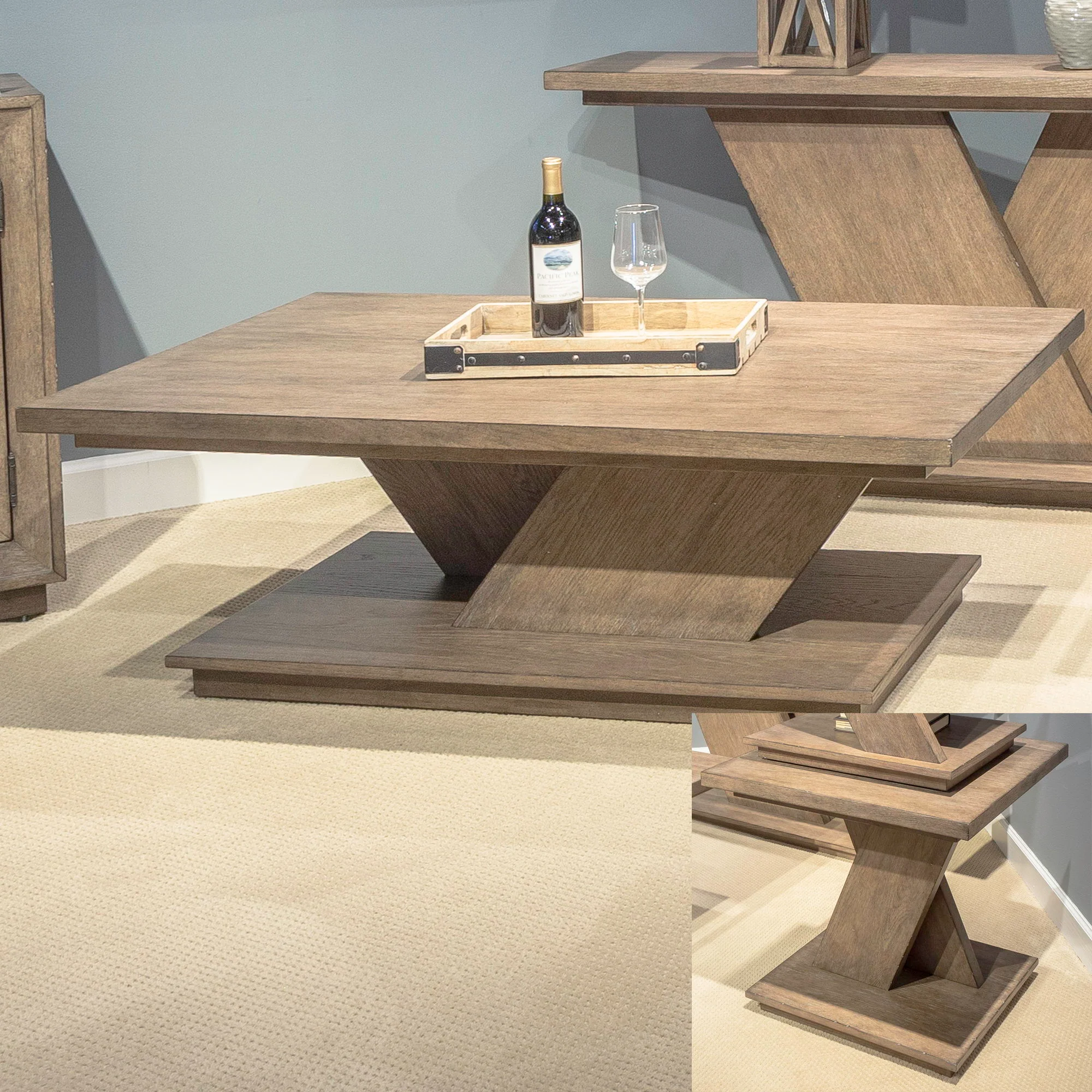 Aspen Sky – 3 Piece Table Set – Weathered Saddle Brown
