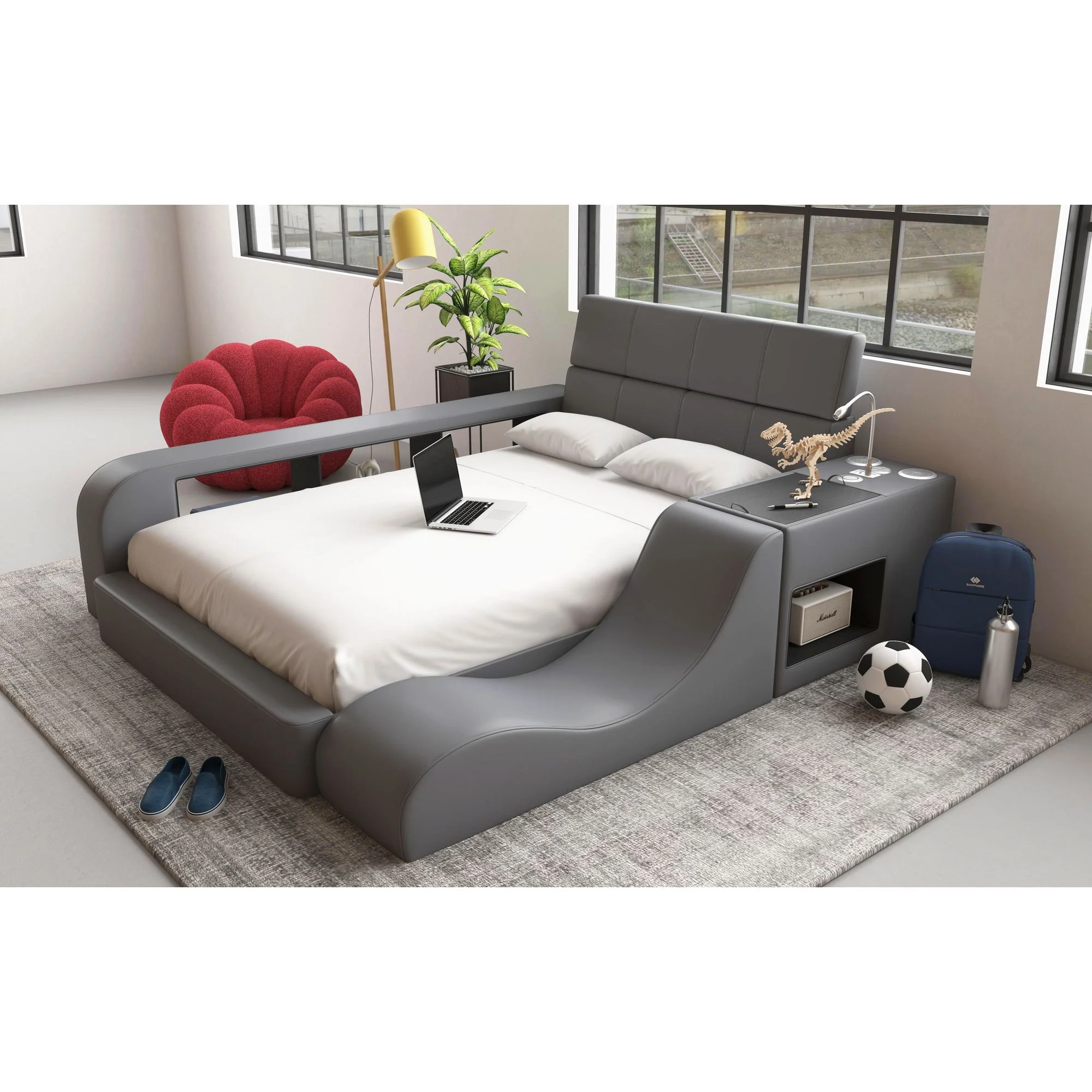 Valari - Nightstand PU With Electronic Features - Gray - Image 2
