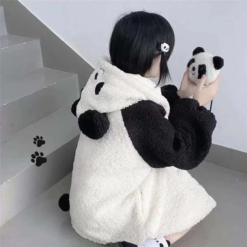 Cute Bear Ear Panda Winter Warm Hoodie - Image 2