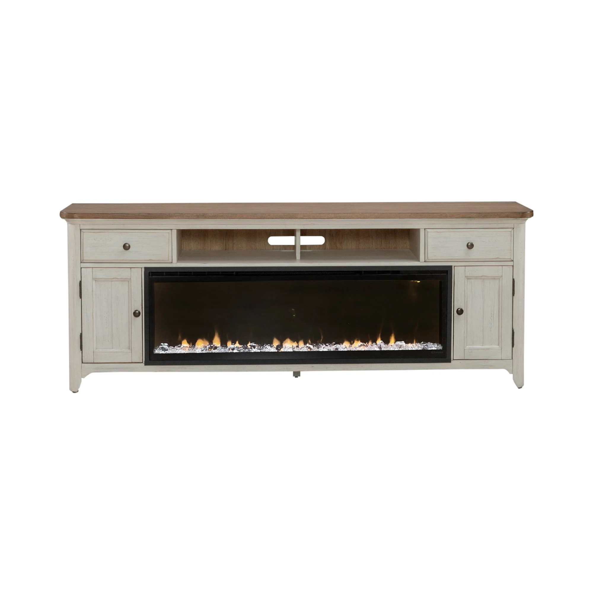 Fireplace TV Consoles - 79" Console With Fire - Medium Brown - Image 2