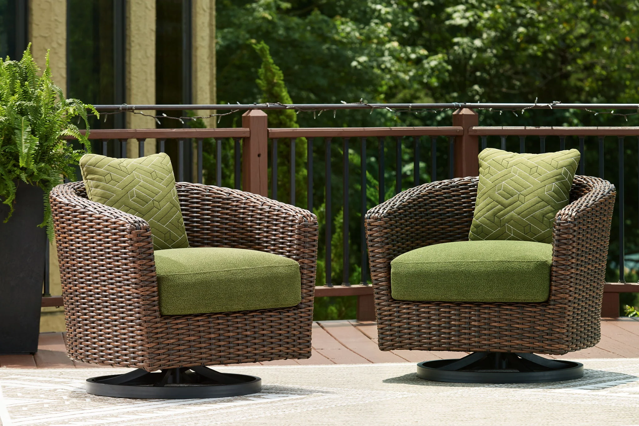 Horizon Hall - Swivel Lounge With Cushion - Brown / Green - Image 2