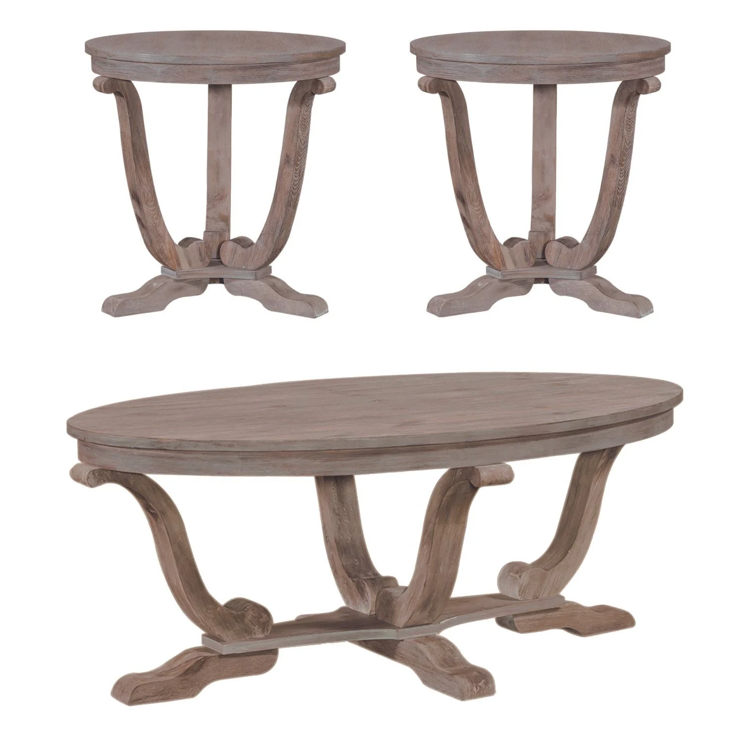 Greystone Mill - 3 Piece Table Set (1 Cocktail 2 End Tables) - Stone White Wash / Wirebrush Distressing - Image 2