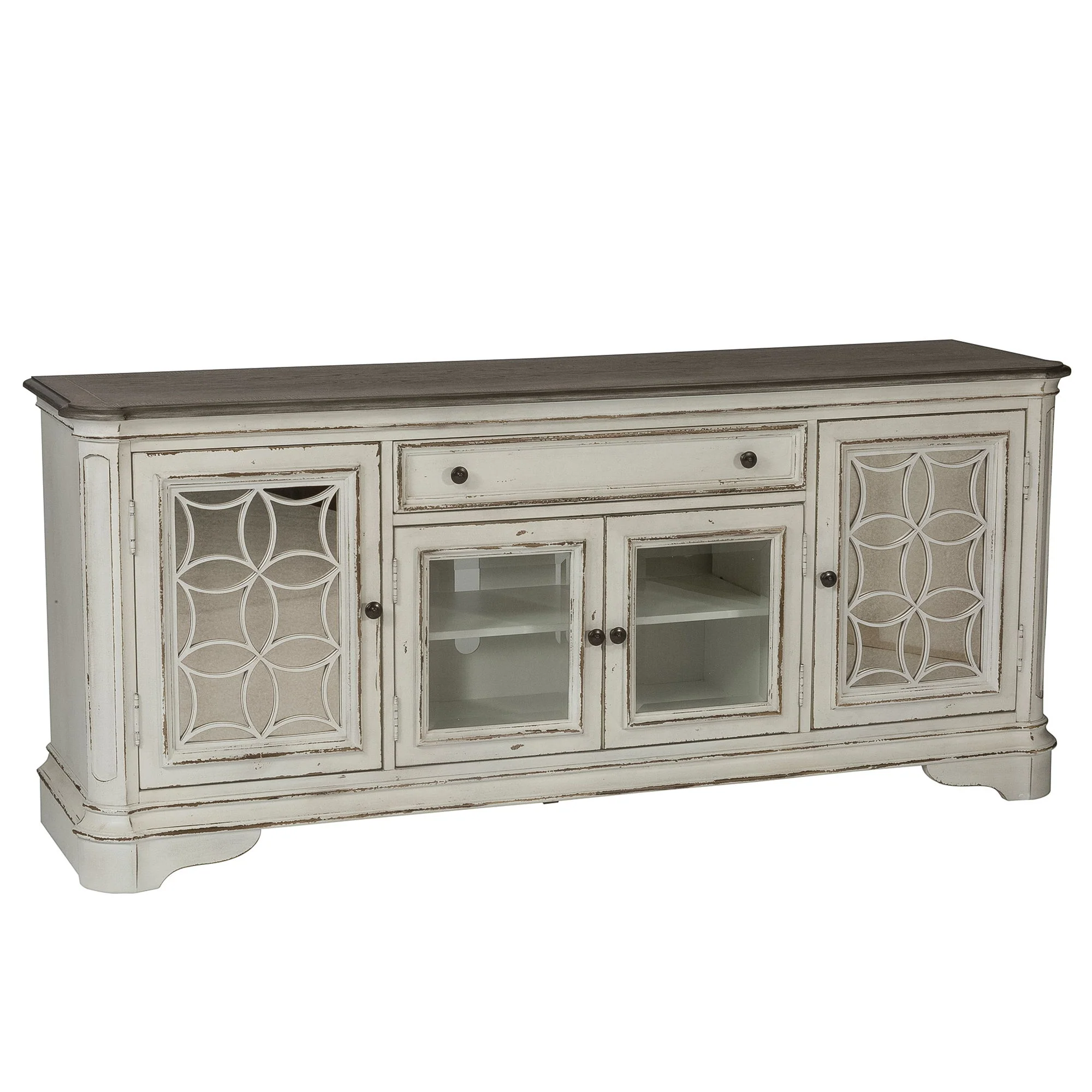 Magnolia Manor - Entertainment TV Stand (Glass Doors) - Antique White - Image 2