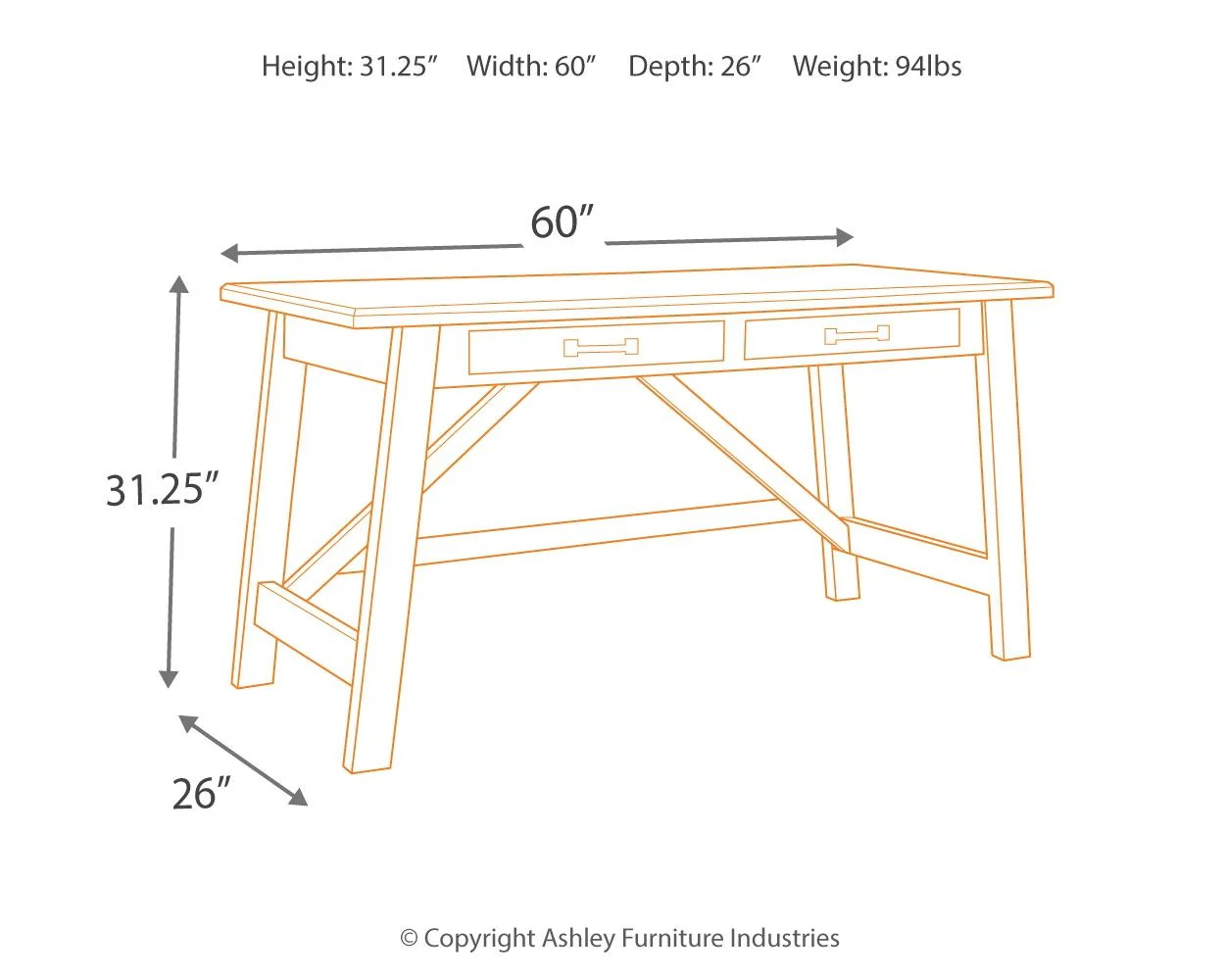 Baldridge - Home Office Large Leg Desk - Rustic Brown - Image 2