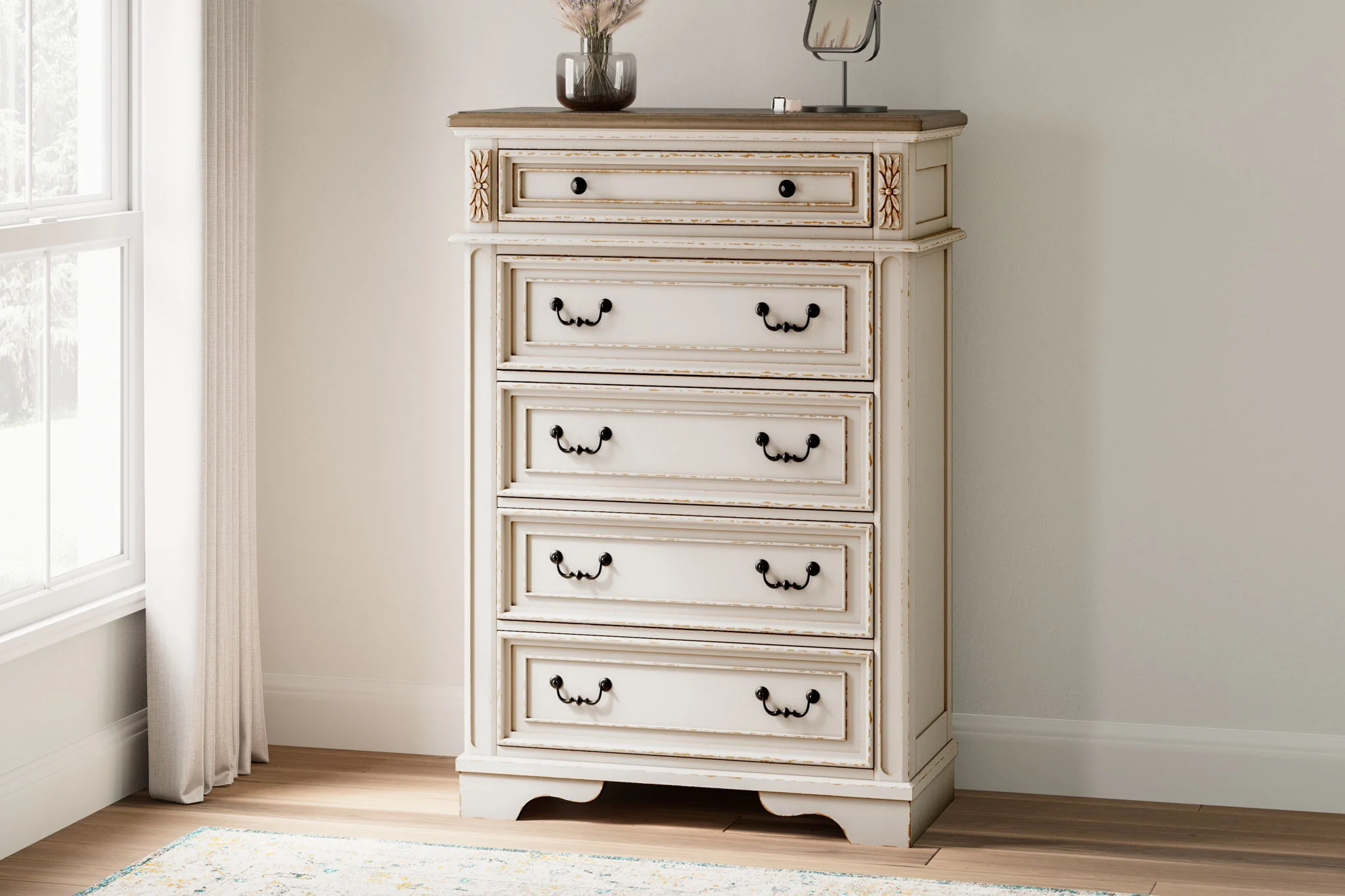 Realyn - Five Drawer Chest - White / Brown / Beige - Image 2