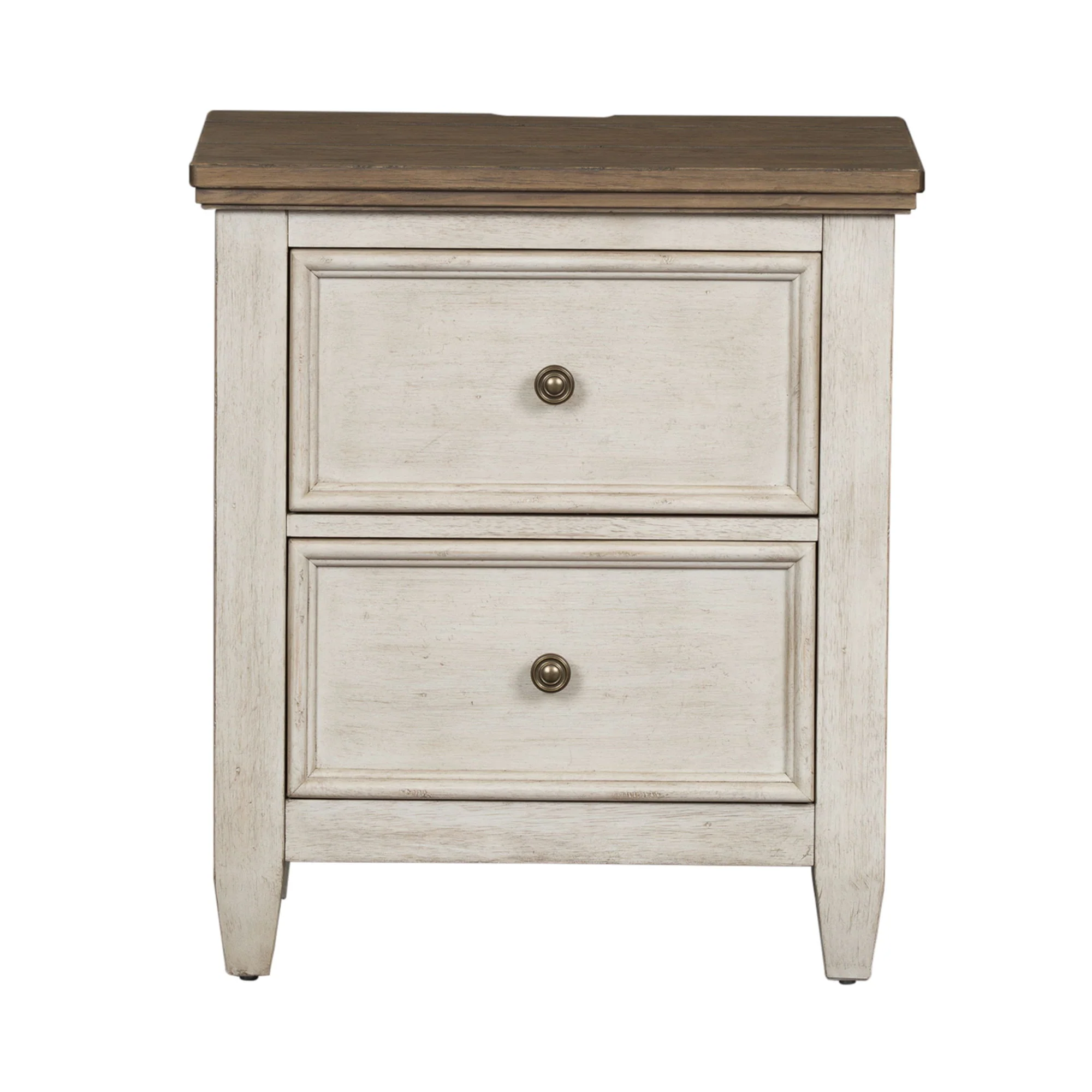 Heartland – 2 Drawer Nightstand With Charging Station – Antique White / Tobacco Tops