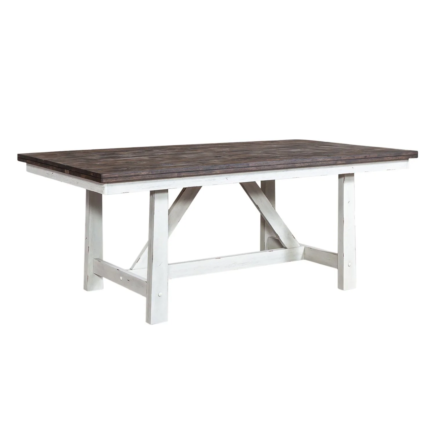 Farmhouse - Fixed Top Trestle Table - Two Tone White / Wood Tone - Image 2