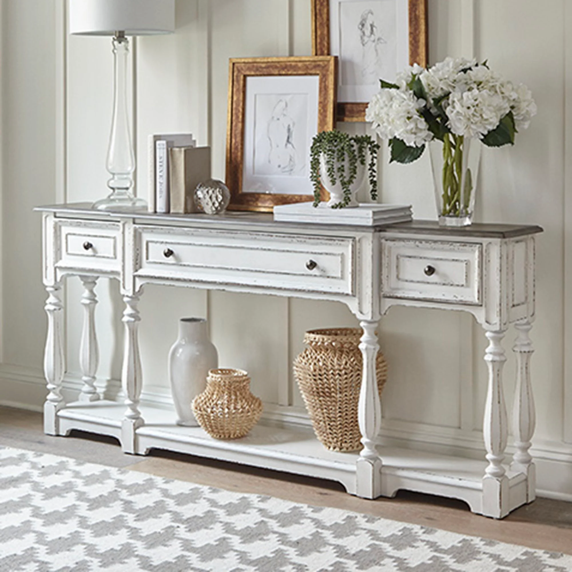 Magnolia Manor - 3 Drawer Hall Console Table - Antique White - Image 1