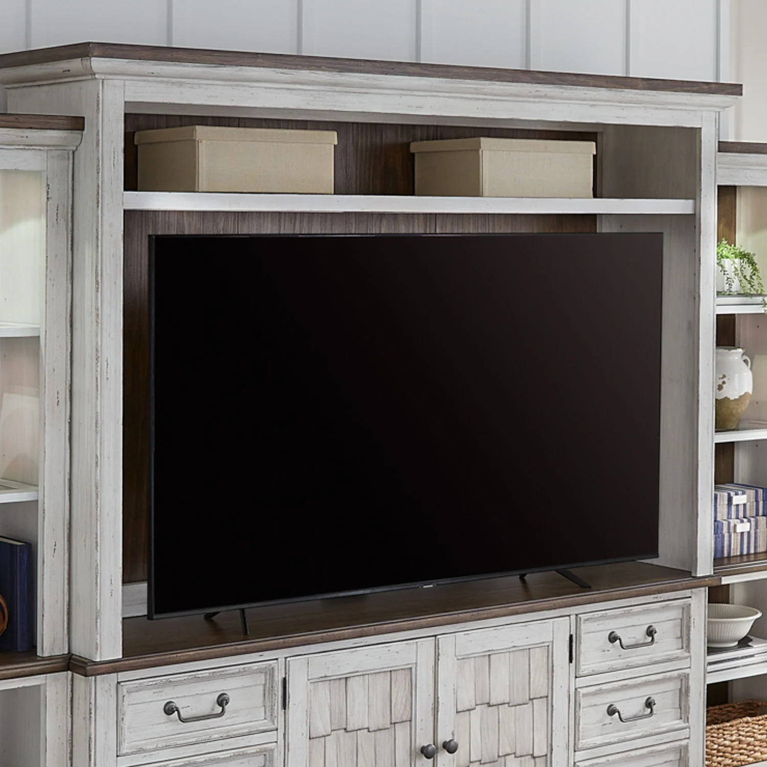 River Place - Entertainment Hutch - Riverstone White & Tobacco - Image 1