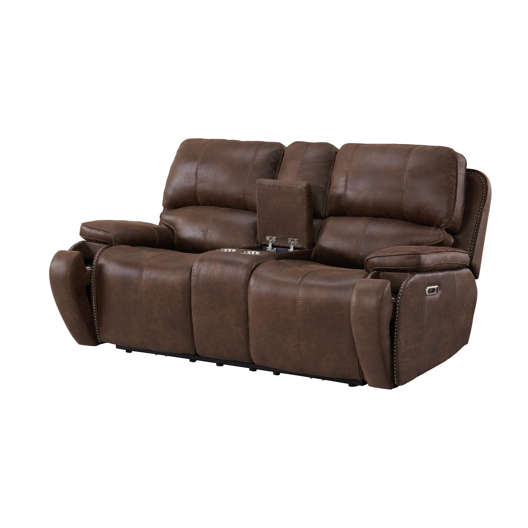 Atlantis - Power Motion Loveseat With Power Motion Head Recliner & Console - Heritage Brown - Image 3