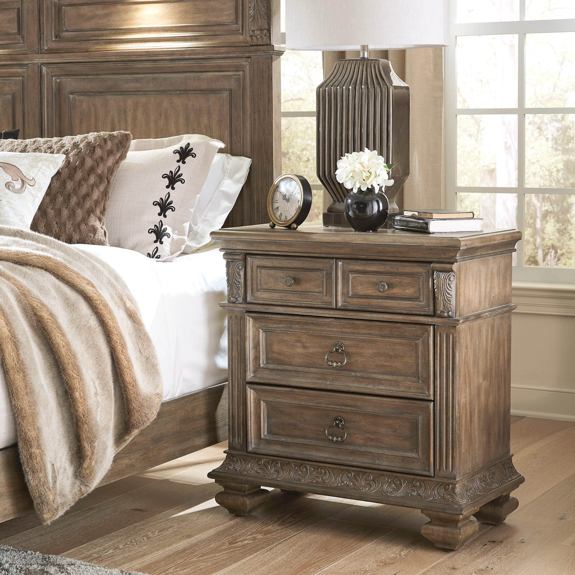 Carlisle Court – Bedside Chest With Charging Station – Medium Brown