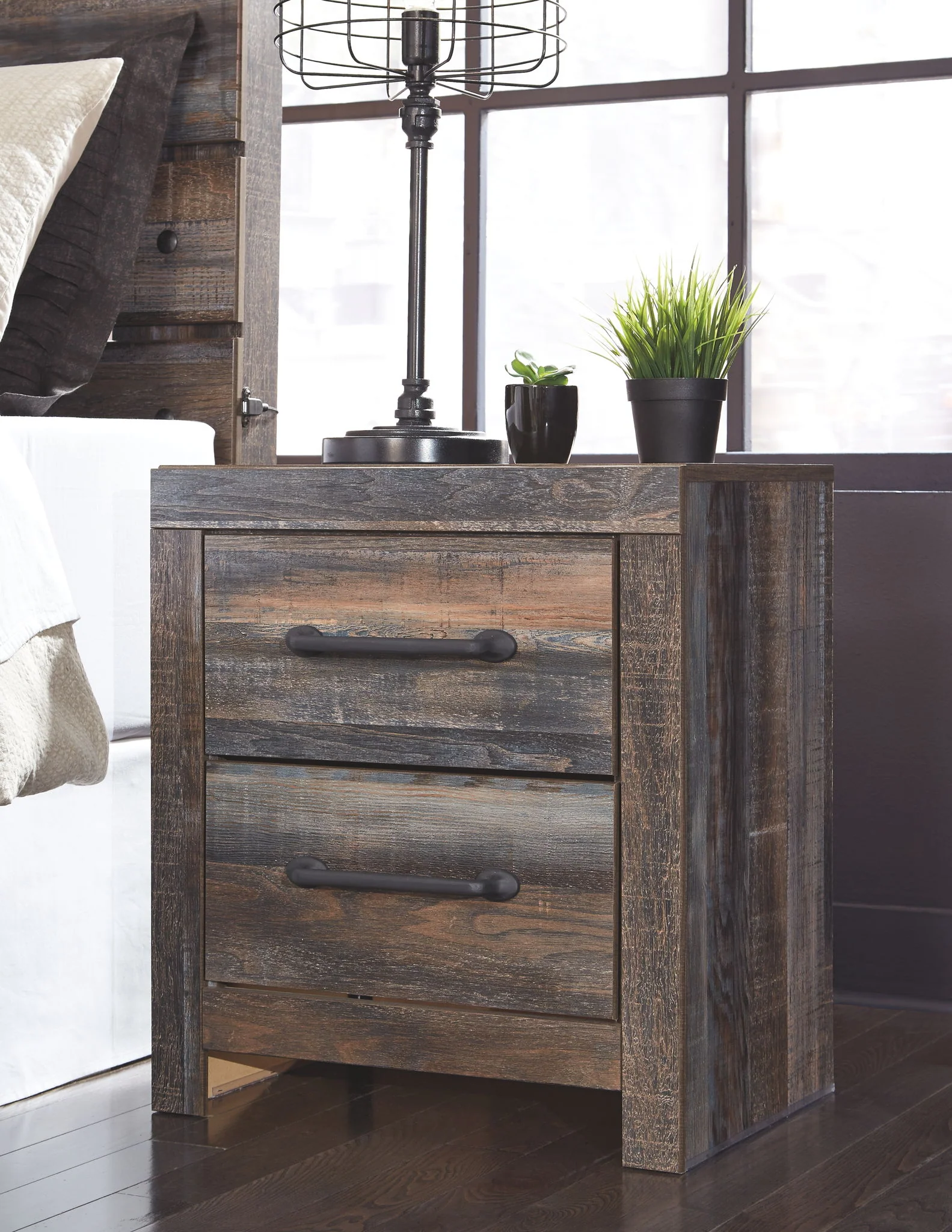 Drystan – Two Drawer Night Stand – Brown / Beige
