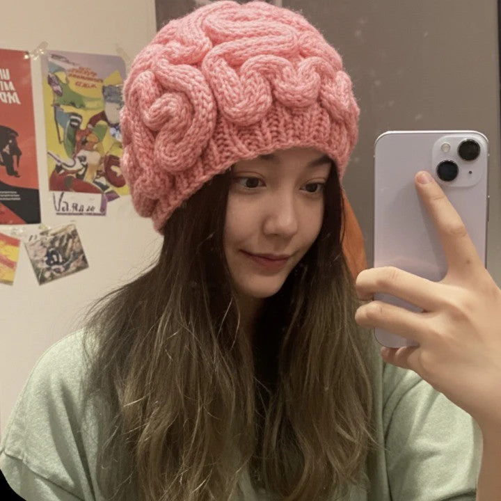 Too Much IQ Knitted Brain Beanie - Image 3