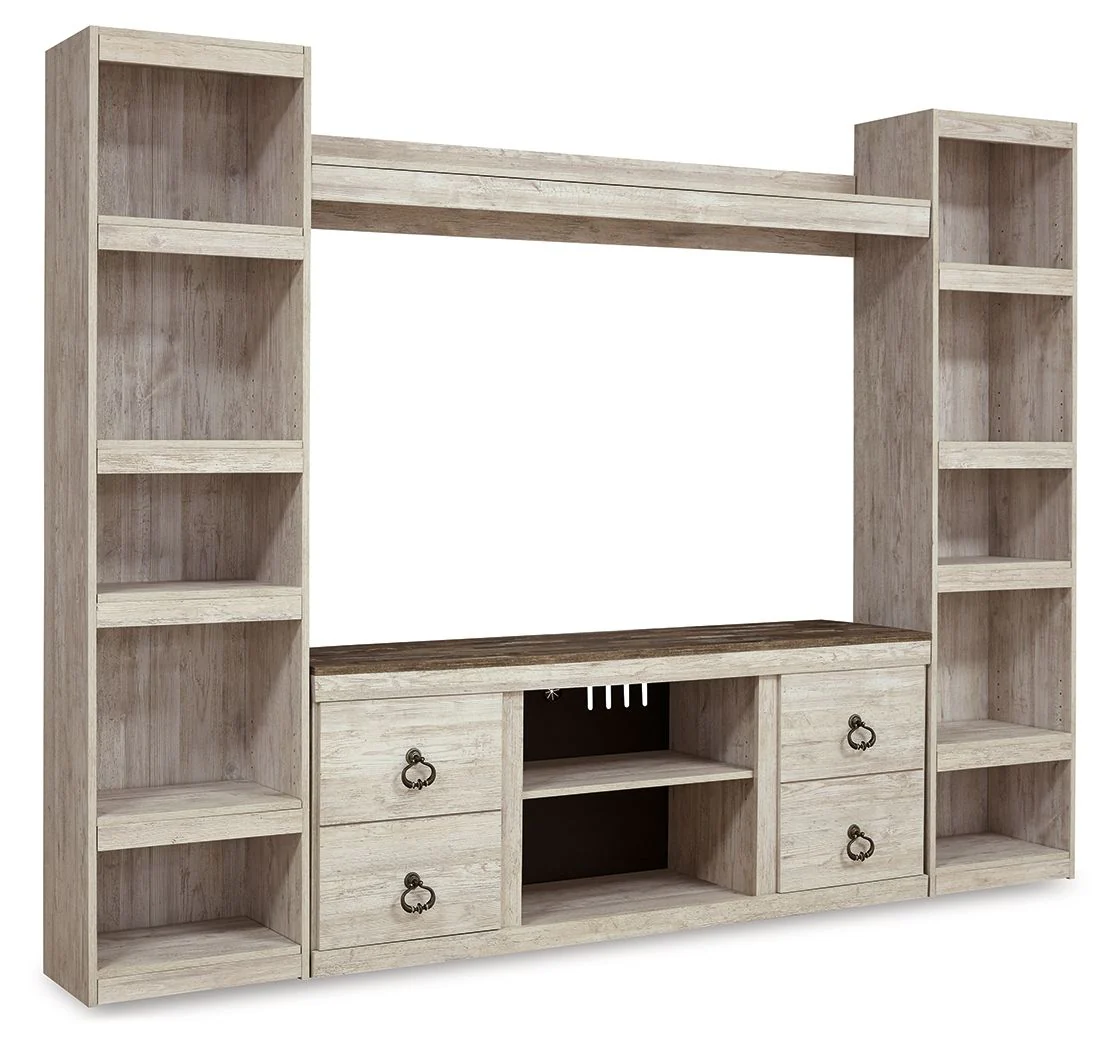 Willowton – 4-Piece Entertainment Center – Whitewash