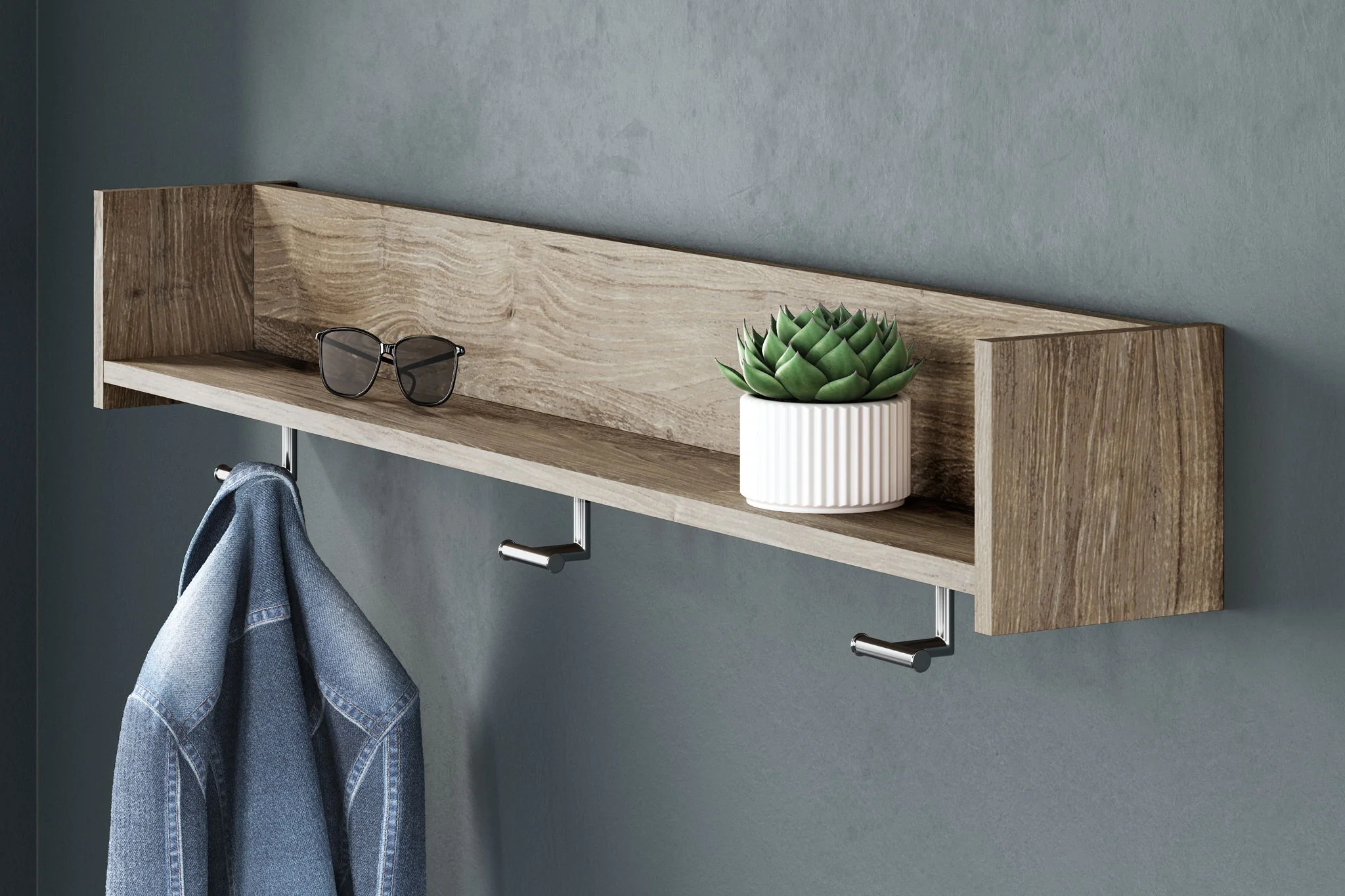 Oliah - Wall Mounted Coat Rack w/Shelf - Natural - Image 3