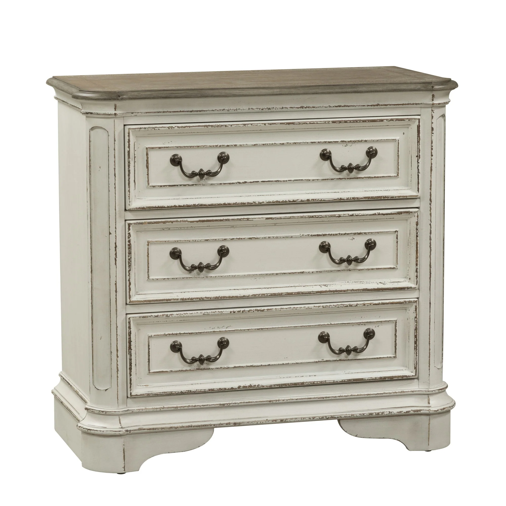 Magnolia Manor - 3 Drawer Bedside Chest With Charging Station - Antique White - Image 3