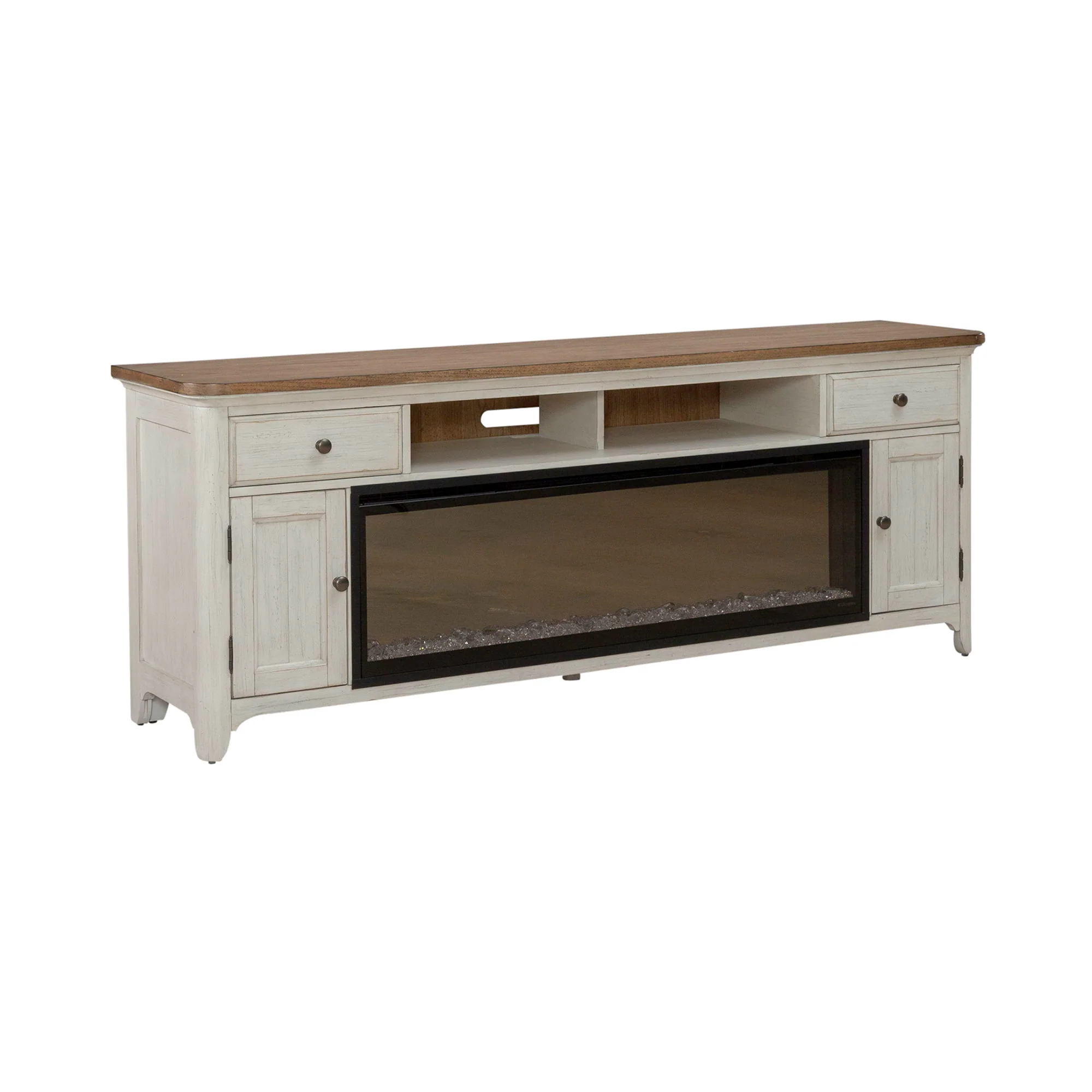 Fireplace TV Consoles - 79" Console With Fire - Medium Brown - Image 3