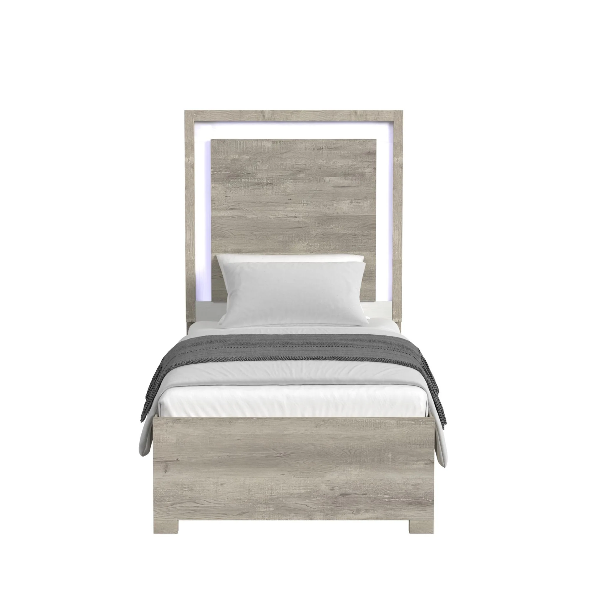 San Matteo - Twin Panel Headboard With LED And Footboard With Slats - Gray - Image 2