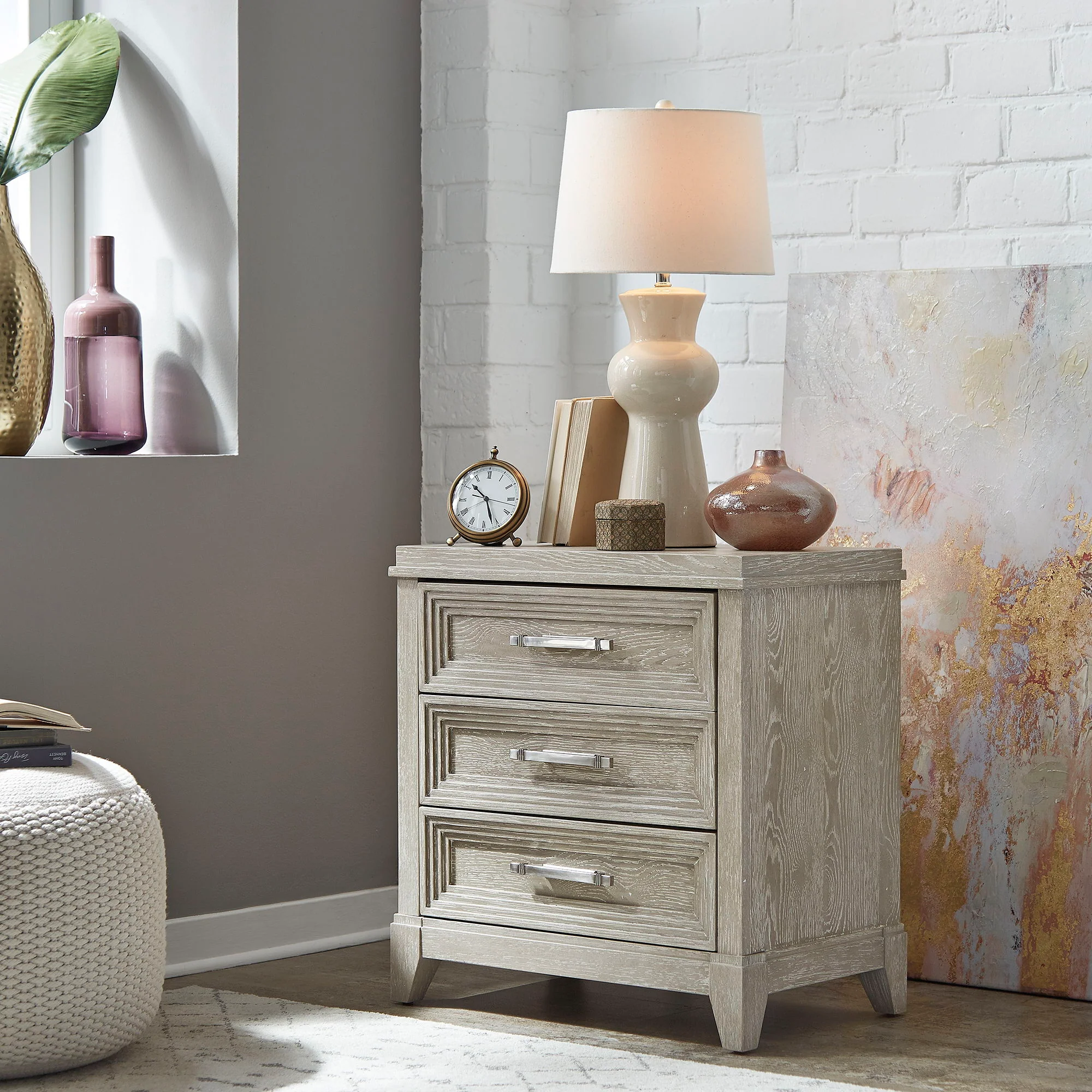 Belmar – 3 Drawer Nightstand – Washed Taupe