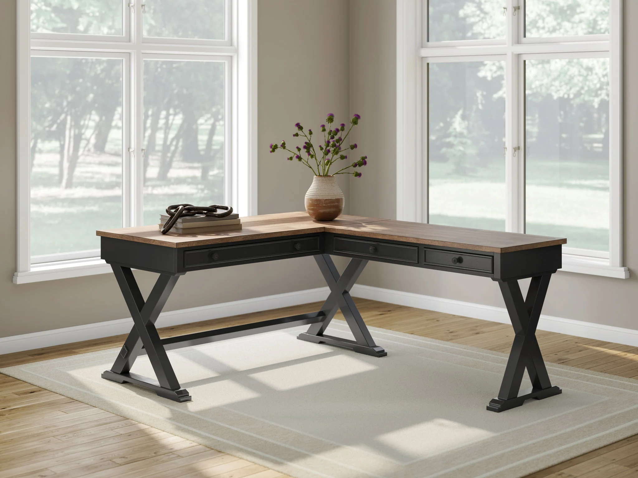 Wildenauer - Home Office Desk And Return - Brown / Black - Image 3