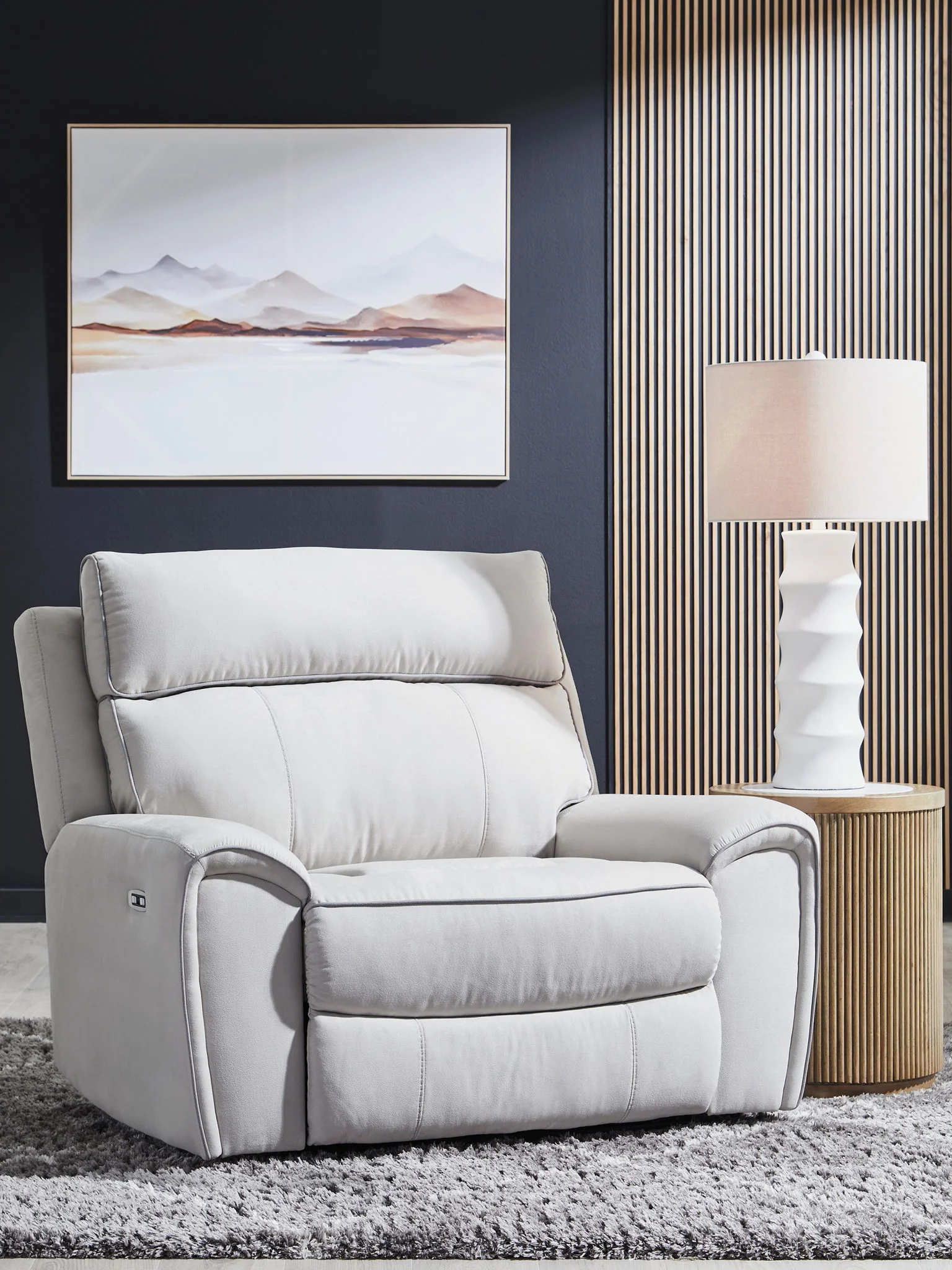 Social Pointe - Power Recliner / Adjustable Headrest - Pearl / Ash - Image 3