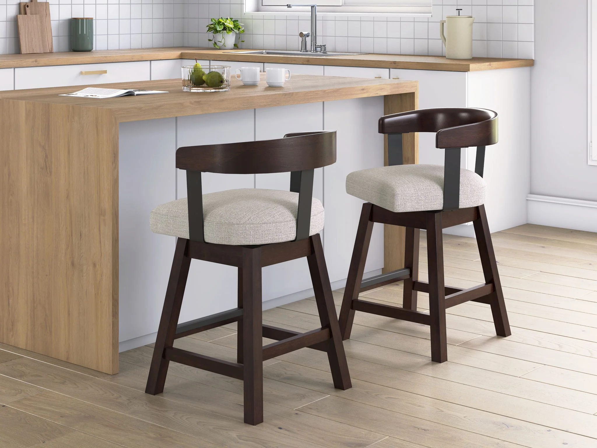 Haddigan - Upholstered Swivel Barstool (Set of 2) - Dark Brown - Image 2