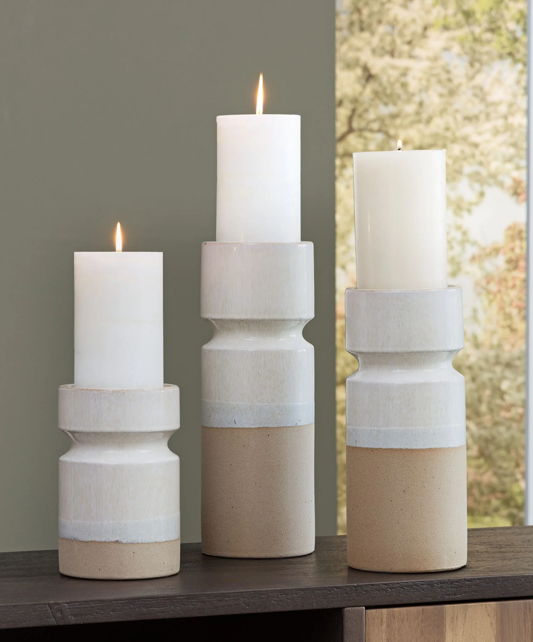 Hurston - Candle Holder Set (Set of 3) - Ivory / Brown - Image 2