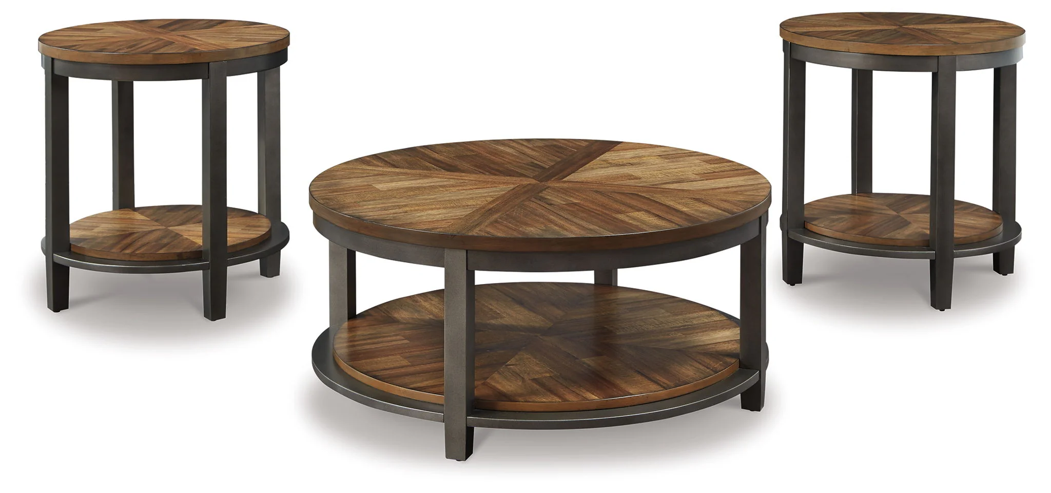 Roybeck – Occasional Table Set (Set of 3) – Light Brown / Bronze