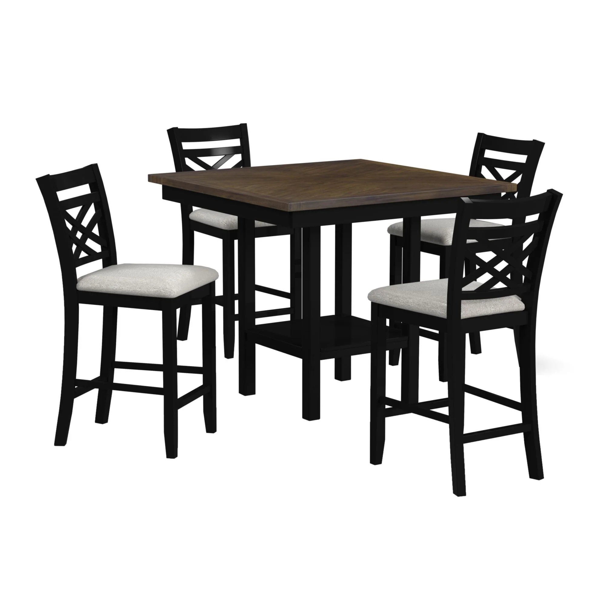Brooks – 5 Piece Counter Set With Table And 4 Upholstered Seat & Wood Back Chairs – Medium Brown & Black