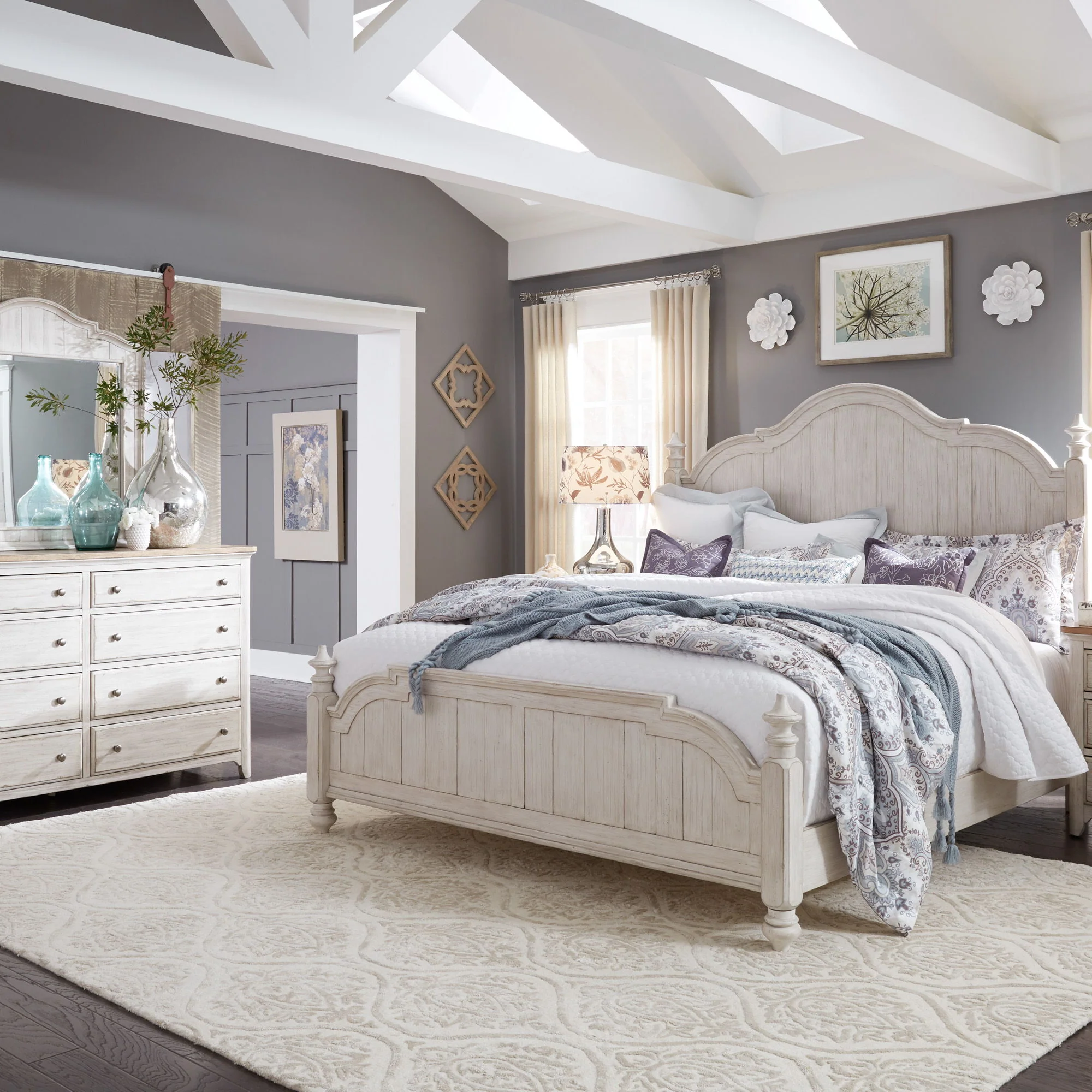 Farmhouse Reimagined - Poster Bed, Dresser & Mirror - Image 1