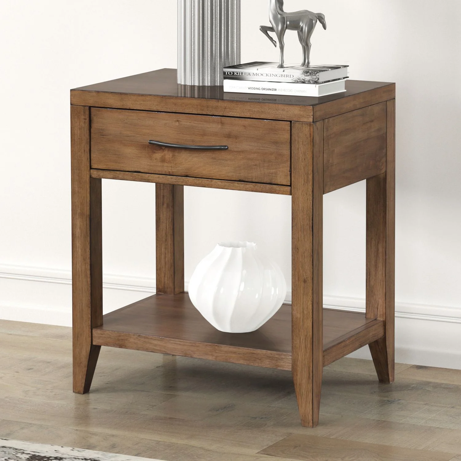 Shaker Lakes – Open Nightstand With Charging Station – Harvest Brown