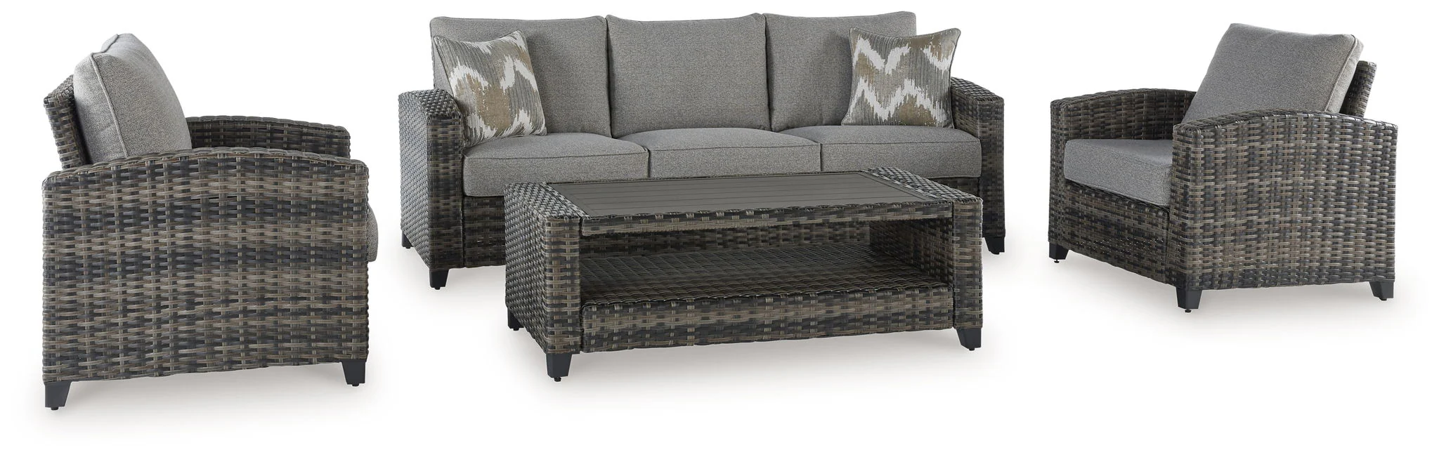 Oasis Court – Sofa, Chairs, Table Set (Set of 4) – Gray