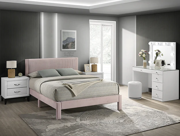 Lucia Bed Frame Pink - Image 1