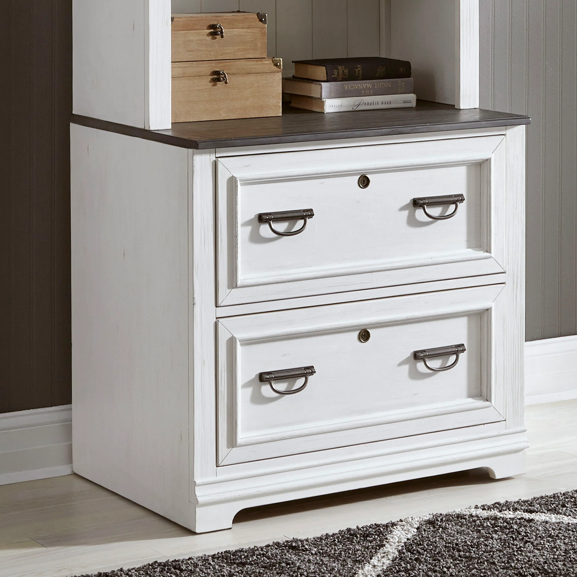 Allyson Park – Bunching Lateral File Cabinet – Wirebrushed White / Charcoal