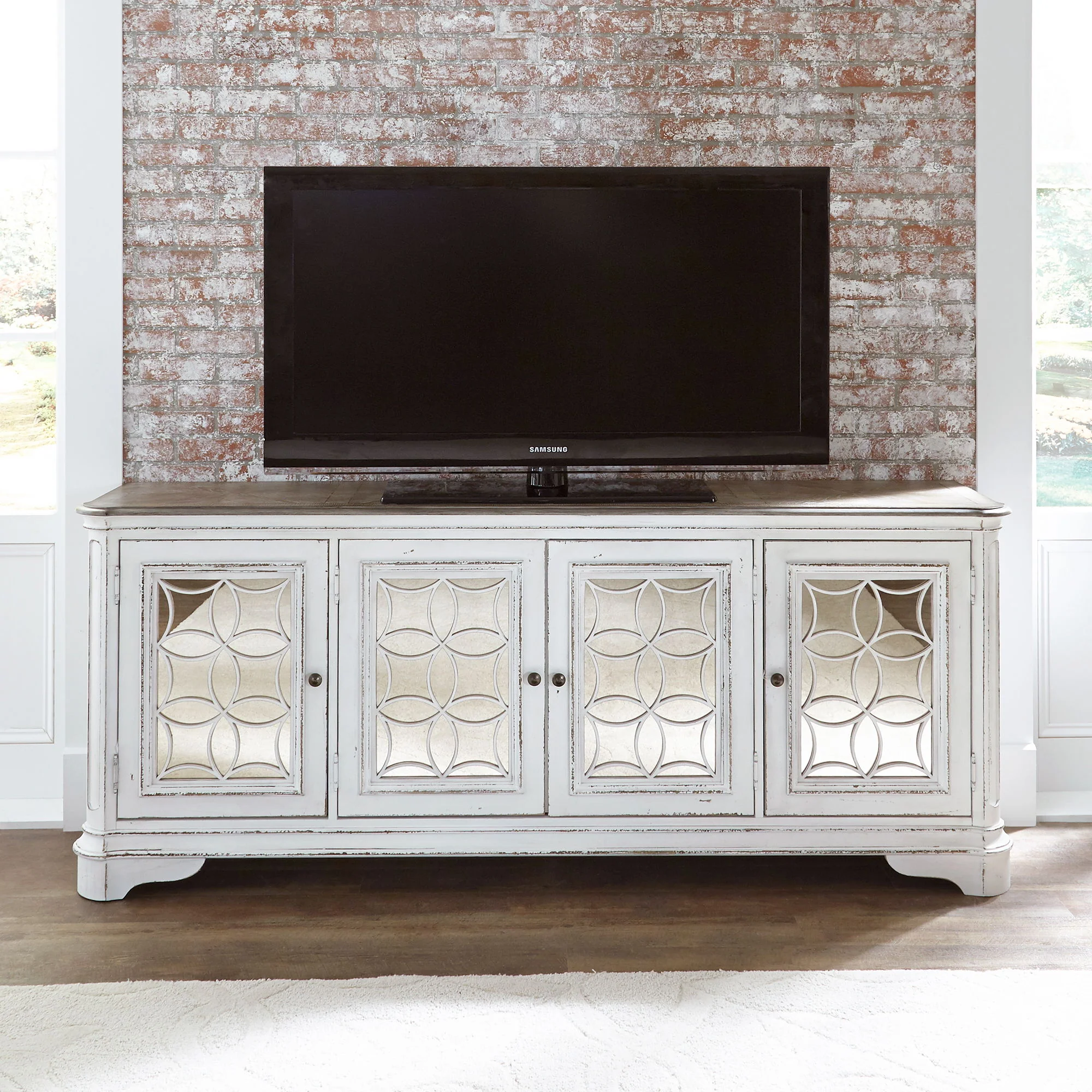 Magnolia Manor - 4 Doors TV Console - Antique White - Image 1