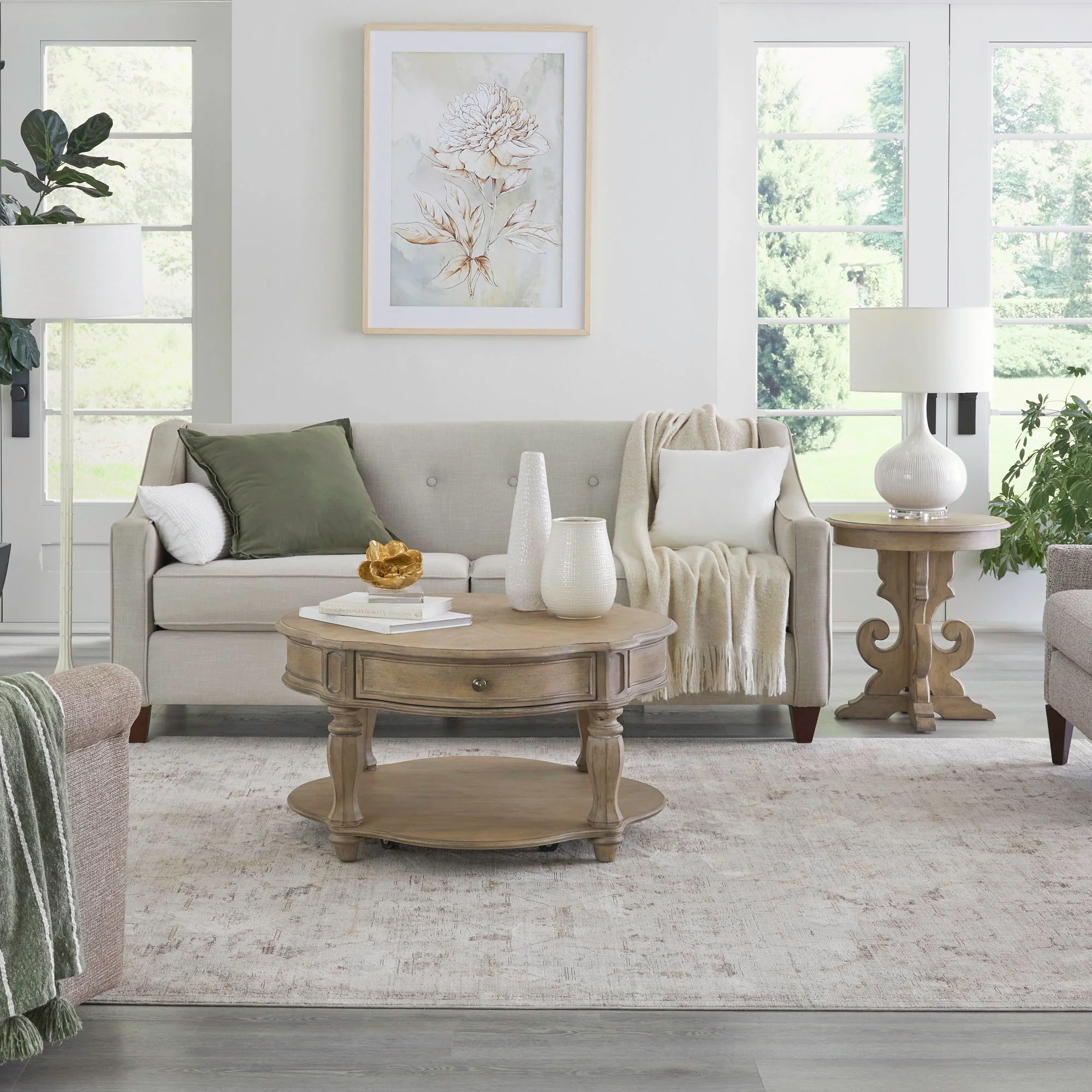 Magnolia Manor – 3 Piece Table Set (Round End Table) – Weathered Bisque
