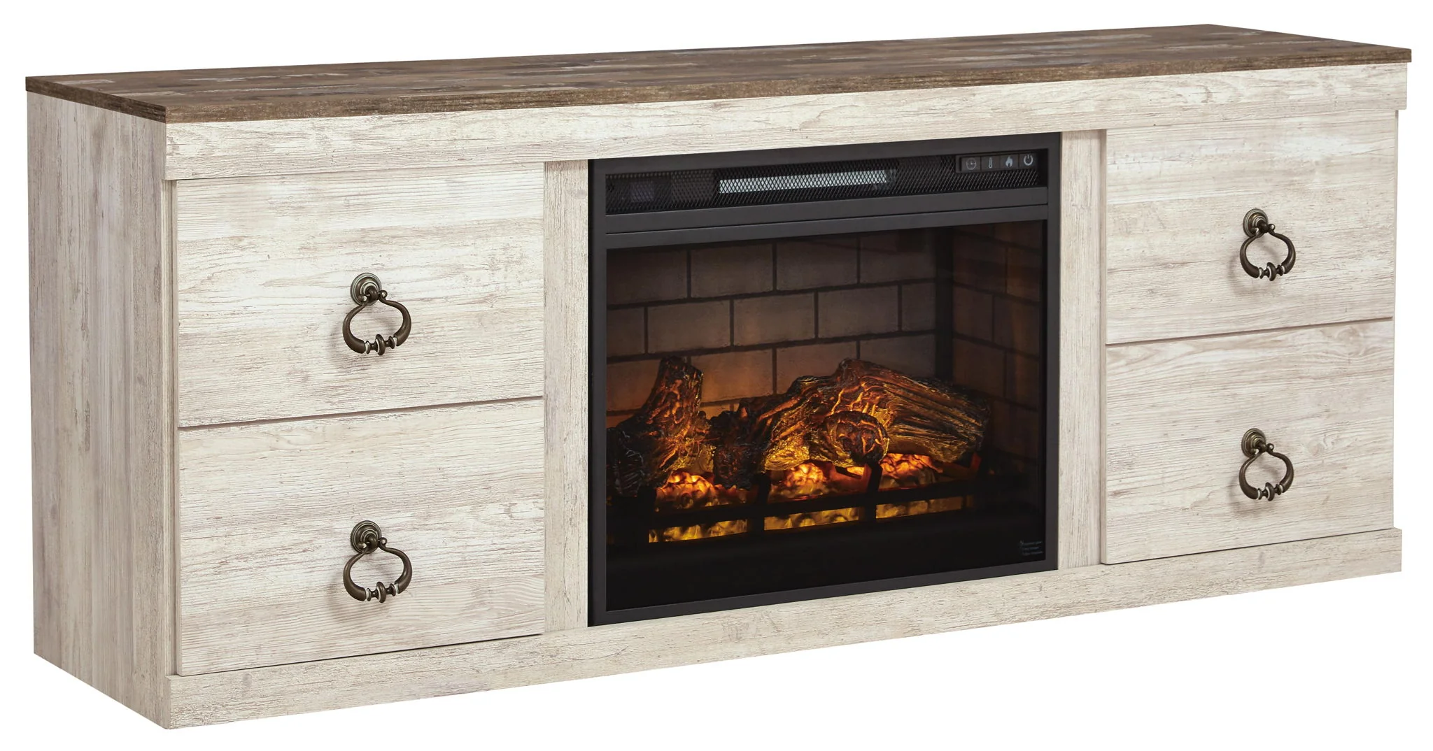 Willowton - 2 Pc. - TV Stand With Faux Firebrick Fireplace Insert - Whitewash - Image 2