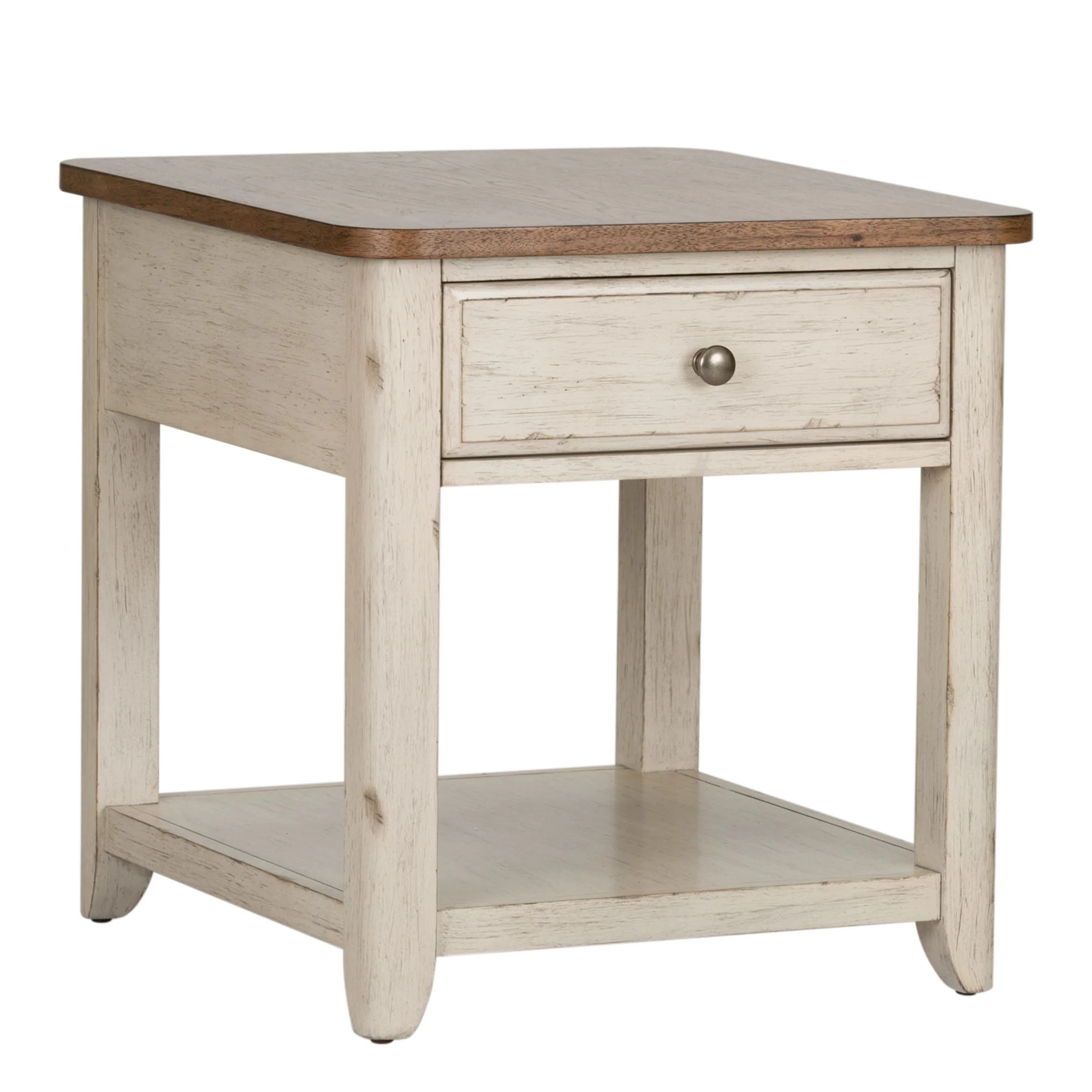Farmhouse Reimagined - End Table With Basket - Antique White / Chestnut Tops - Image 3