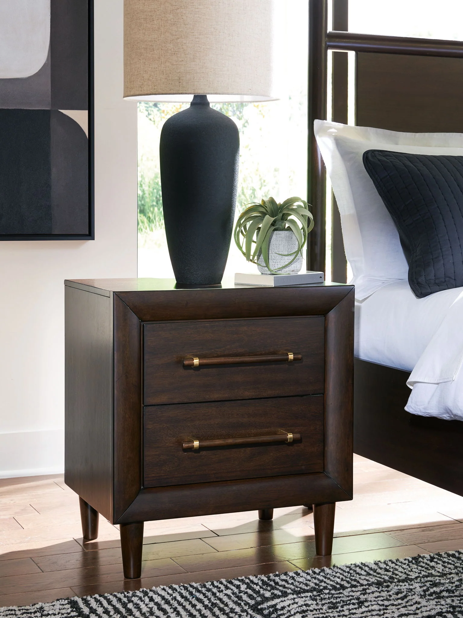 Dantenton - Two Drawer Night Stand - Merlot - Image 1