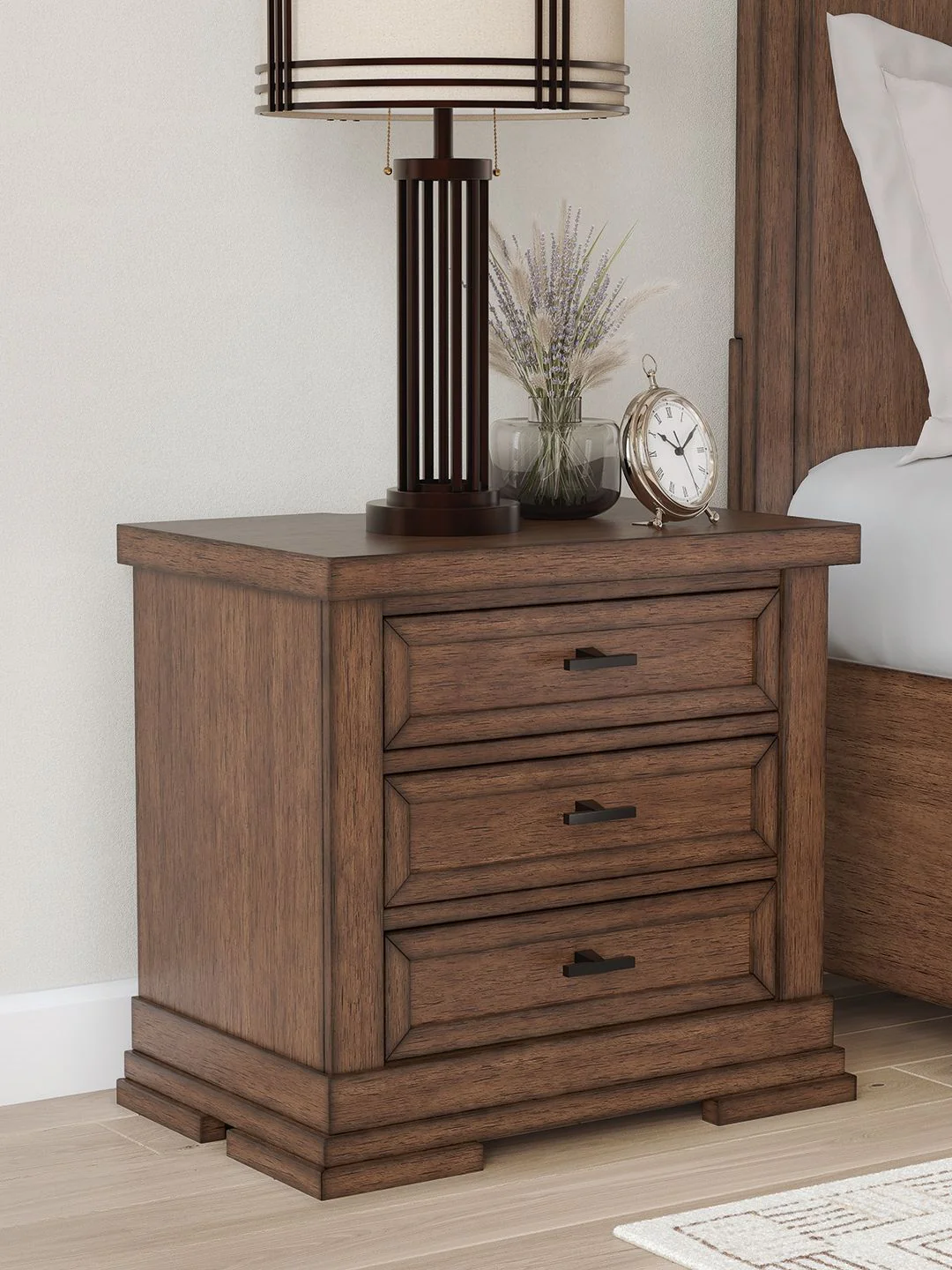 Taffenbrook - Three Drawer Night Stand - Medium Brown - Image 3