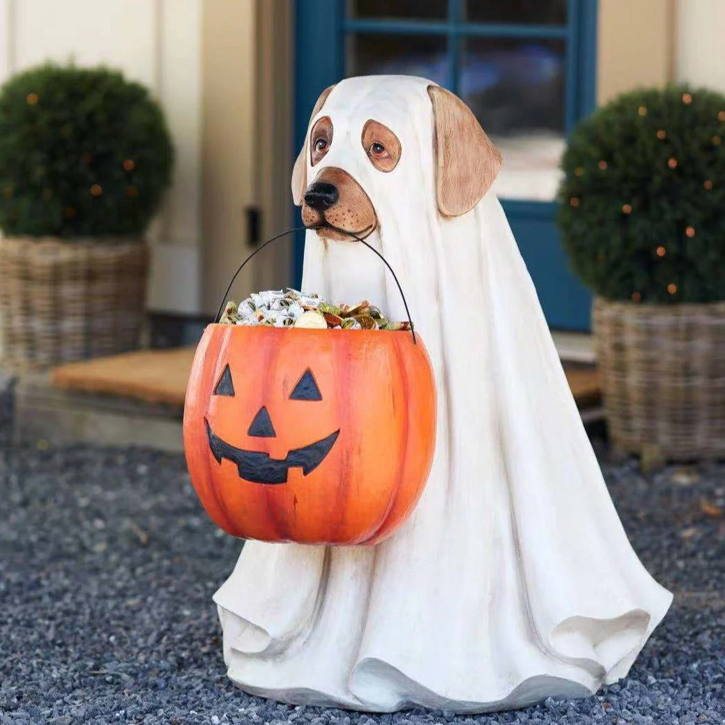 Pumpkin Puppy Resin Garden Decor - Image 1