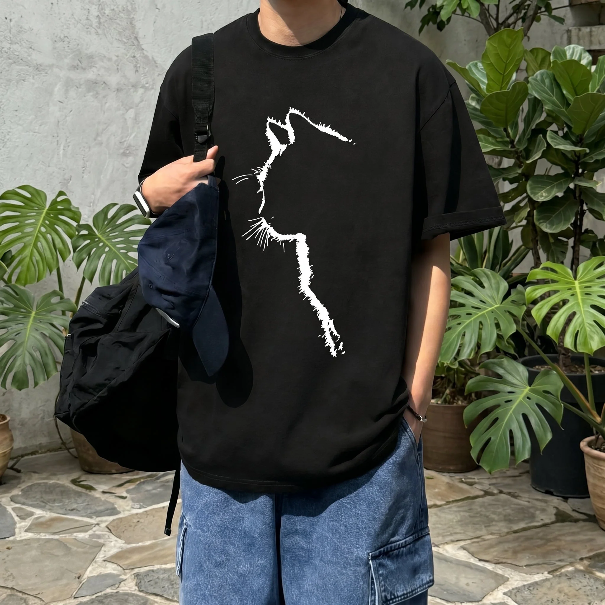 Cat Line Abstract T-Shirt - Image 1