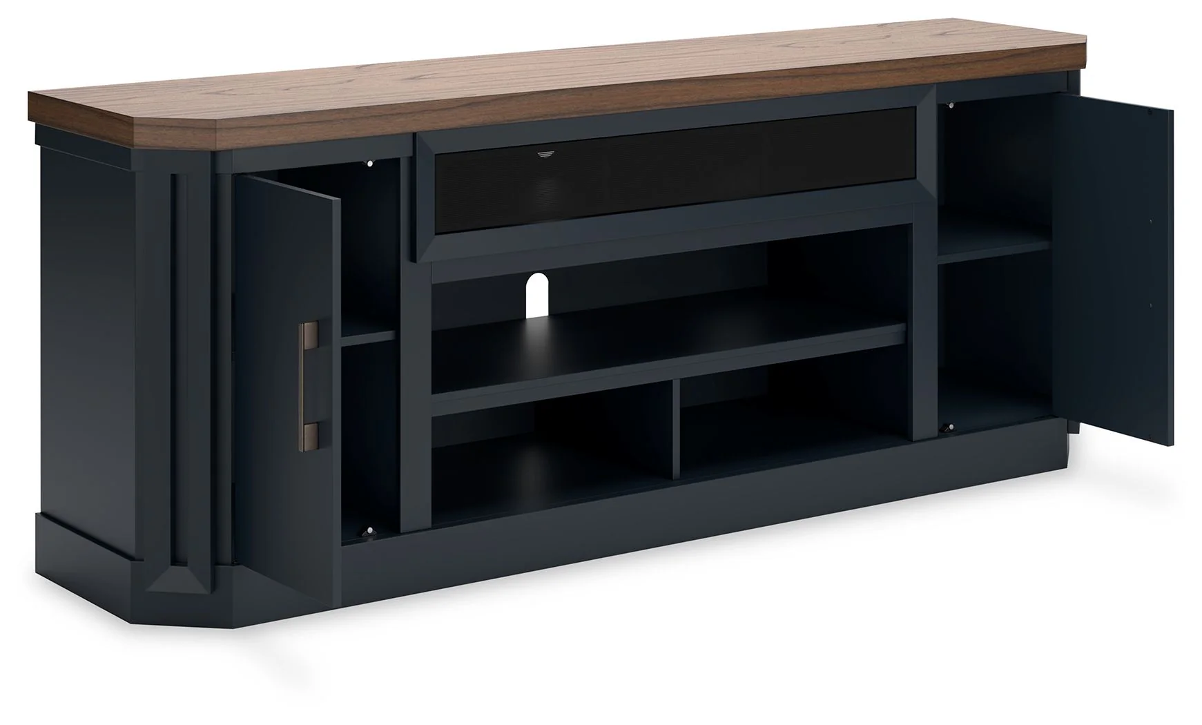 Landocken - XL TV Stand W/Fireplace Option - Brown / Blue - Image 2
