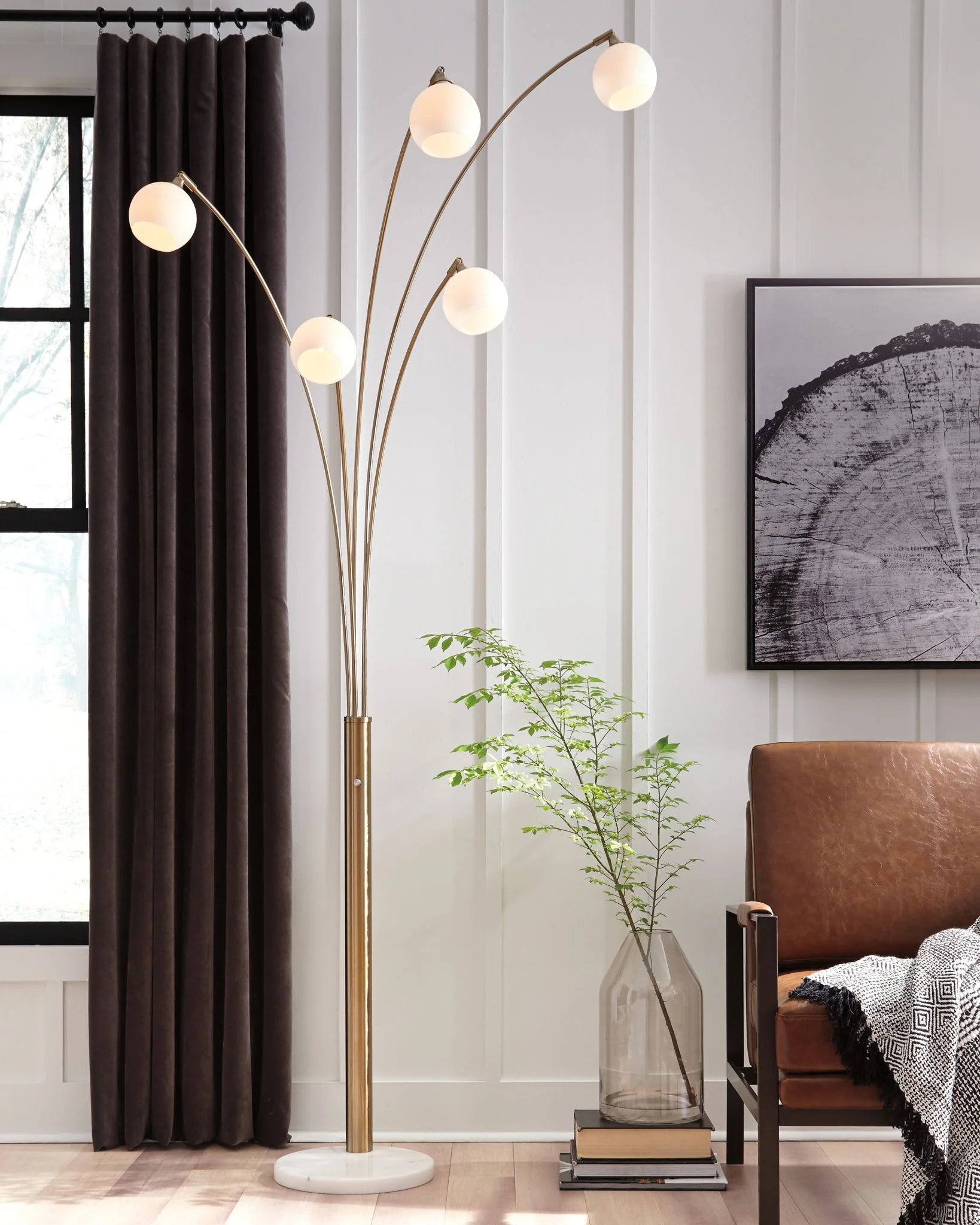 Taliya - Metal Arc Lamp  - Champagne / White - Image 3
