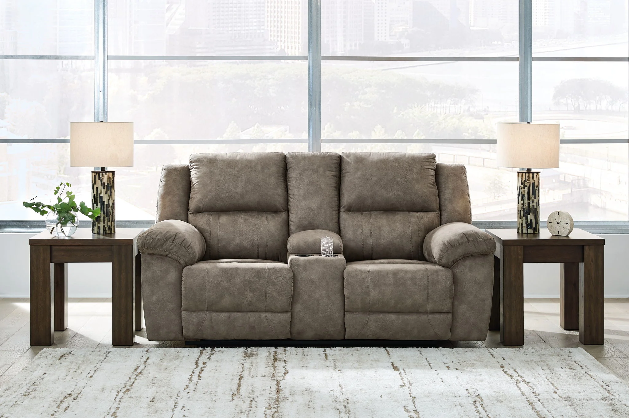 Laresview - Dbl Reclining Loveseat with Console - Fossil - Image 3