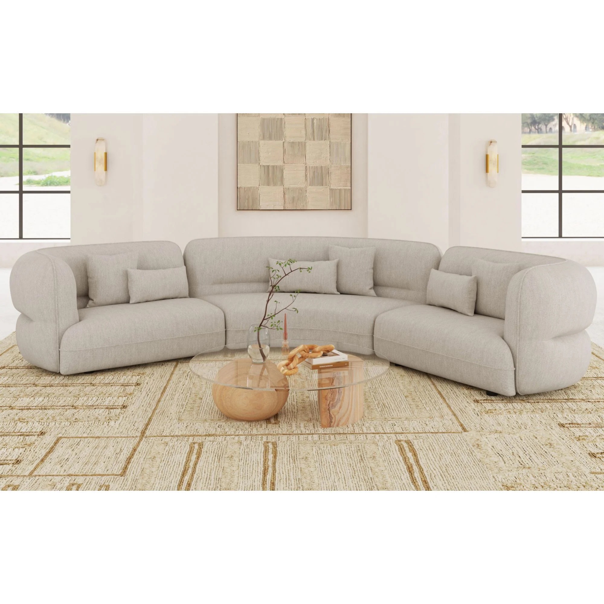 Four Seasons - RHF Loveseat With 2 Pillows - Camel - Image 2