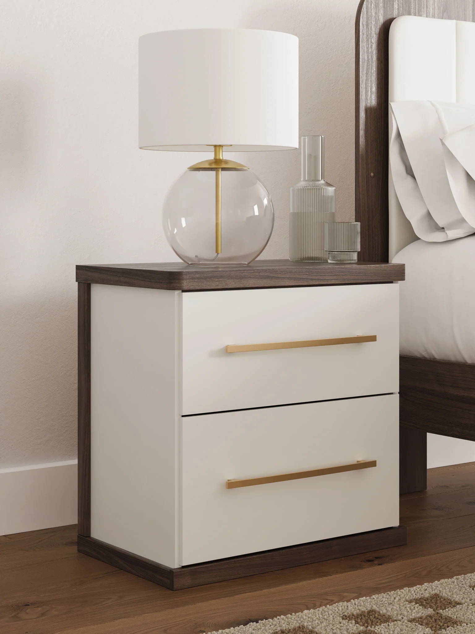 Kendanport - Two Drawer Night Stand - Brown / White - Image 2