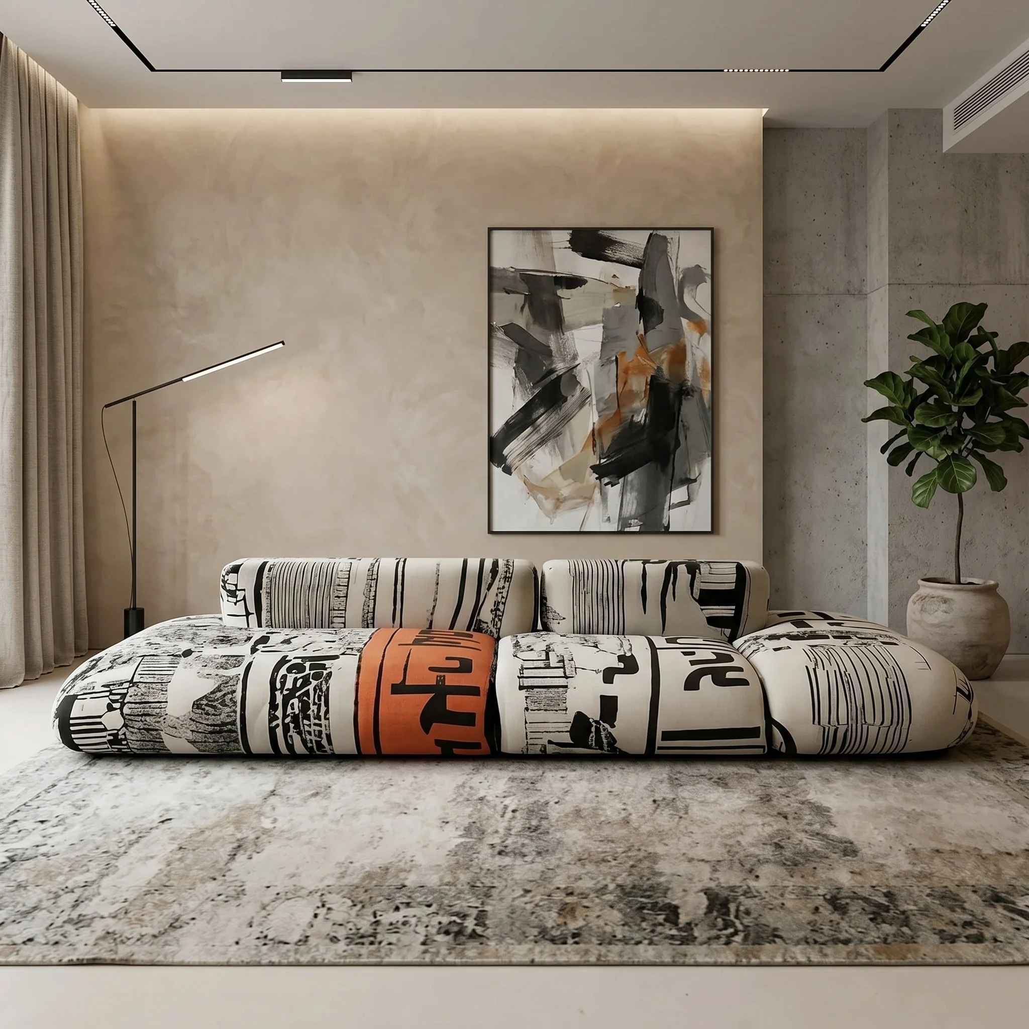 Art Sketch Kanji Bold Typography Modular Cloud Sofa - Image 1